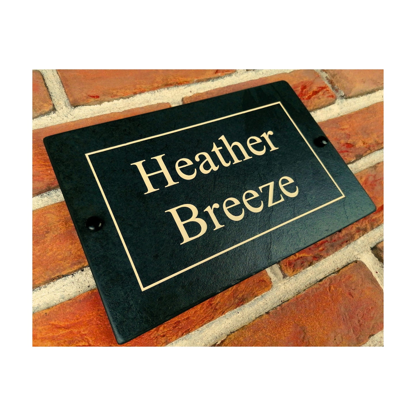 Engraved Natural Slate House Address Sign - Rustic Farmhouse Style Door Number - Wedding, Housewarming, Anniversary Gift Idea