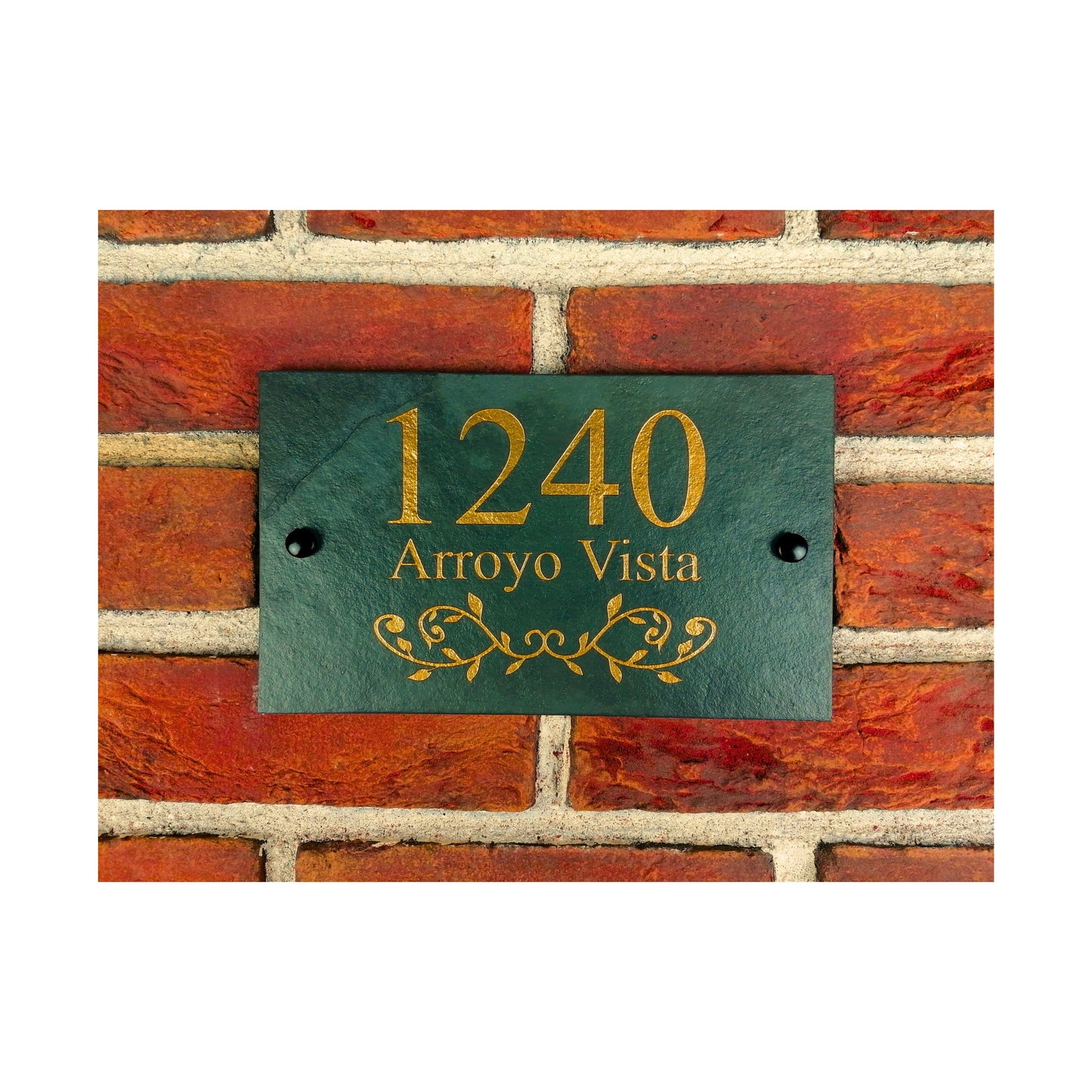 Engraved Natural Slate House Address Sign - Rustic Farmhouse Style Door Number - Wedding, Housewarming, Anniversary Gift Idea