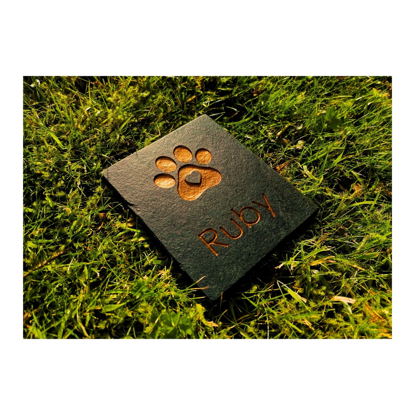 Personalised Custom Pet Paw Print | Engraved Natural Slate Memorial Plaque | Gold Copper Silver | Memories Tributes Markers Stone Headstones