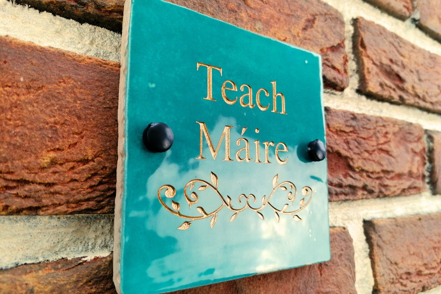 Engraved Ceramic Wall Tile Address Sign | Irish Handmade Square Door Number House Name | Rustic Custom Personalised Postcode Mailbox Irish