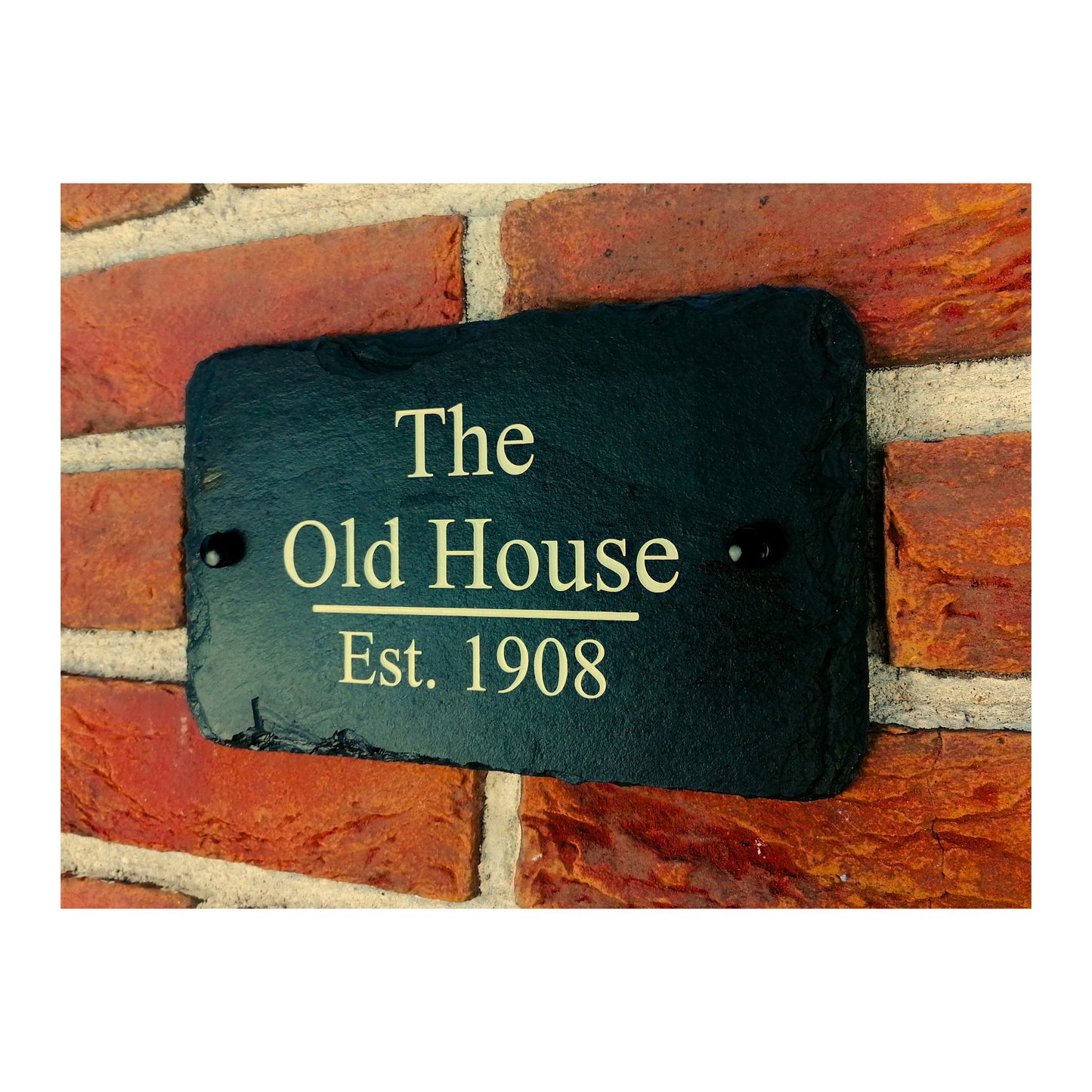 Engraved Natural Slate House Address Sign - Rustic Farmhouse Style Door Number - Wedding, Housewarming, Anniversary Gift Idea