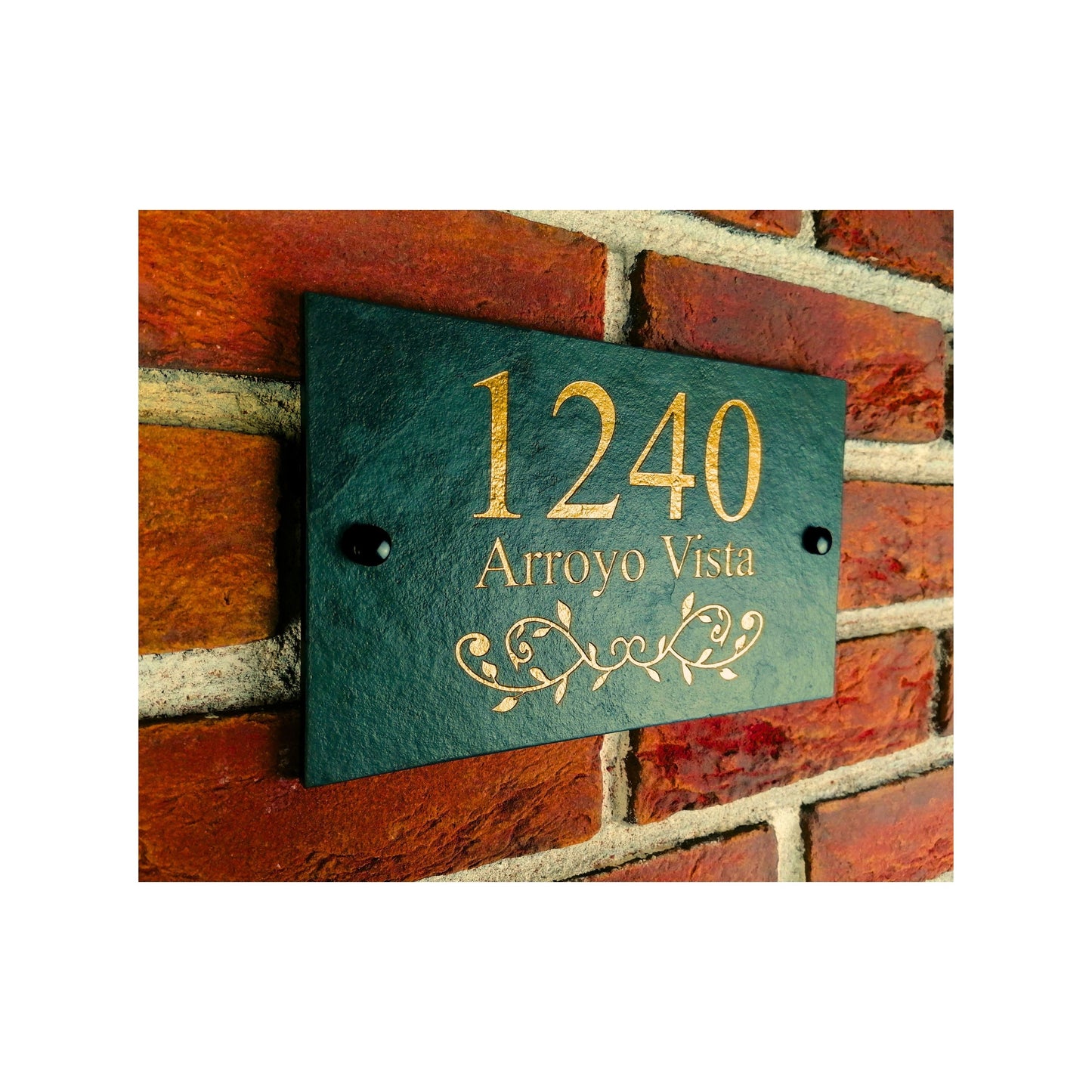 Engraved Natural Slate House Address Sign - Rustic Farmhouse Style Door Number - Wedding, Housewarming, Anniversary Gift Idea