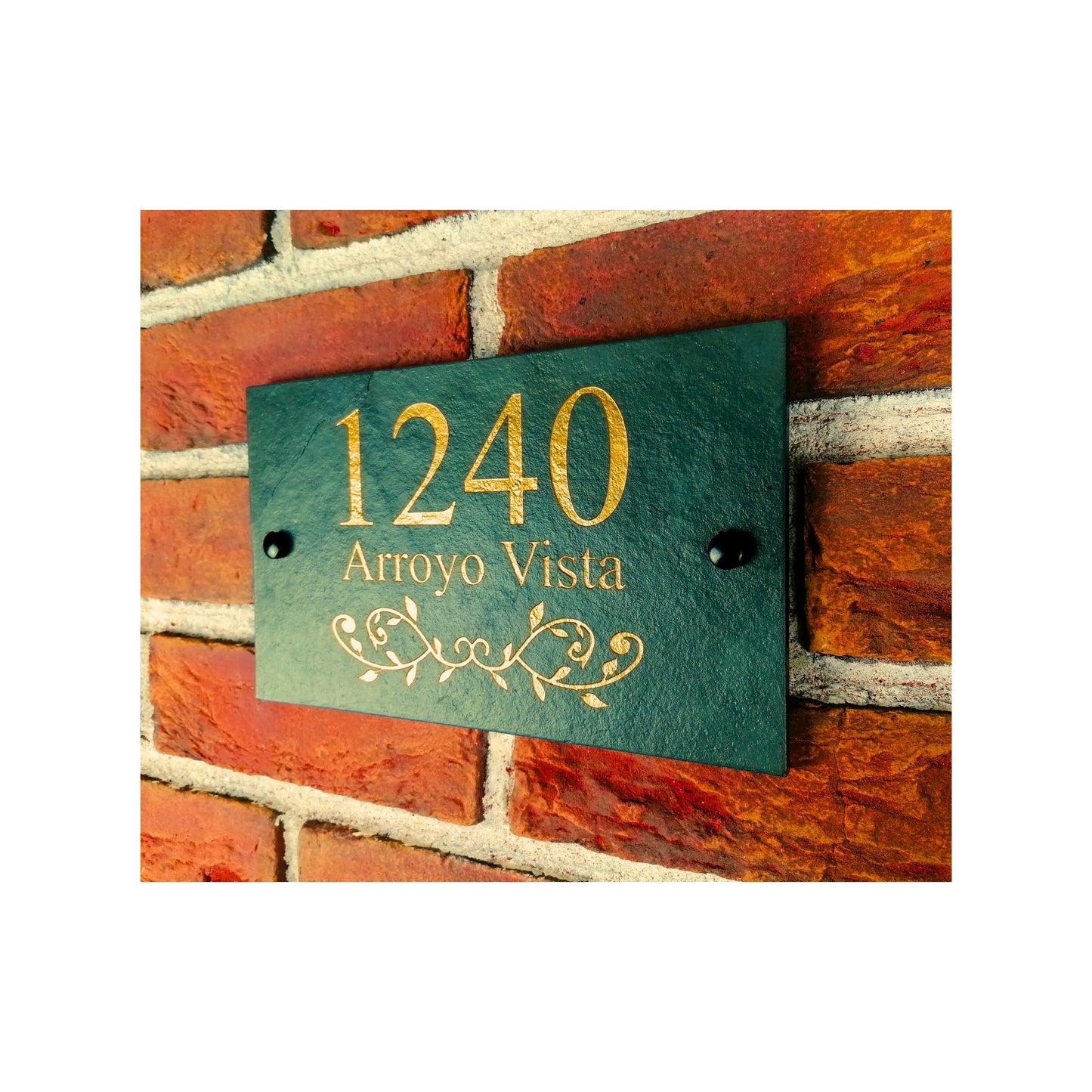Engraved Natural Slate House Address Sign - Rustic Farmhouse Style Door Number - Wedding, Housewarming, Anniversary Gift Idea
