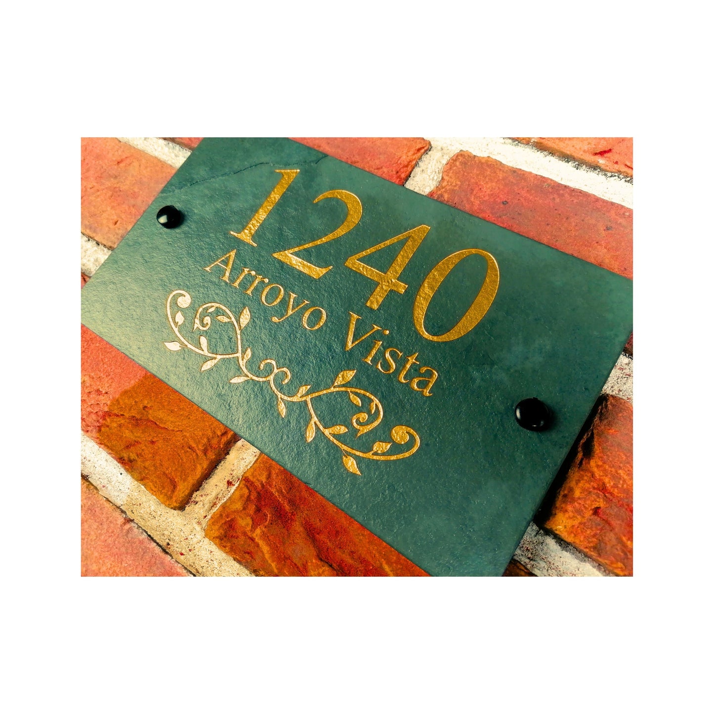 Engraved Natural Slate House Address Sign - Rustic Farmhouse Style Door Number - Wedding, Housewarming, Anniversary Gift Idea