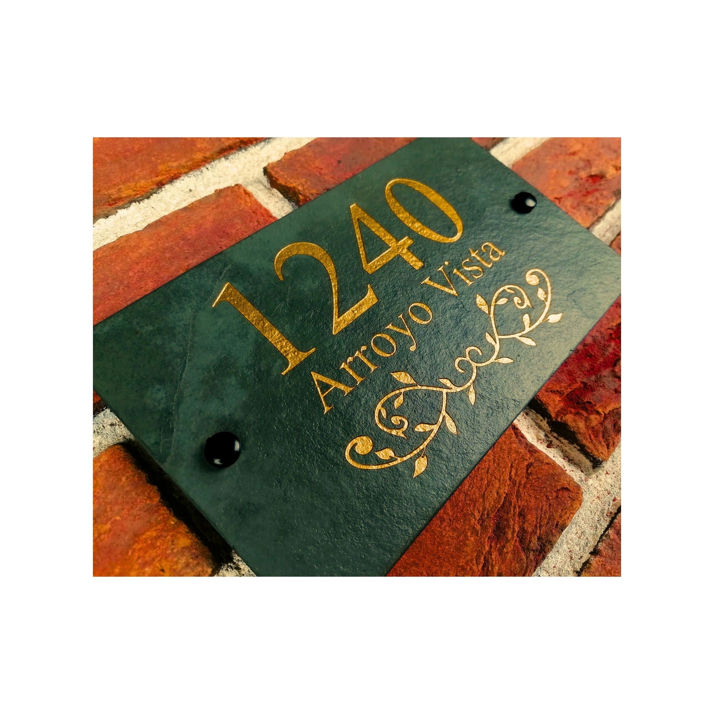 Engraved Natural Slate House Address Sign - Rustic Farmhouse Style Door Number - Wedding, Housewarming, Anniversary Gift Idea