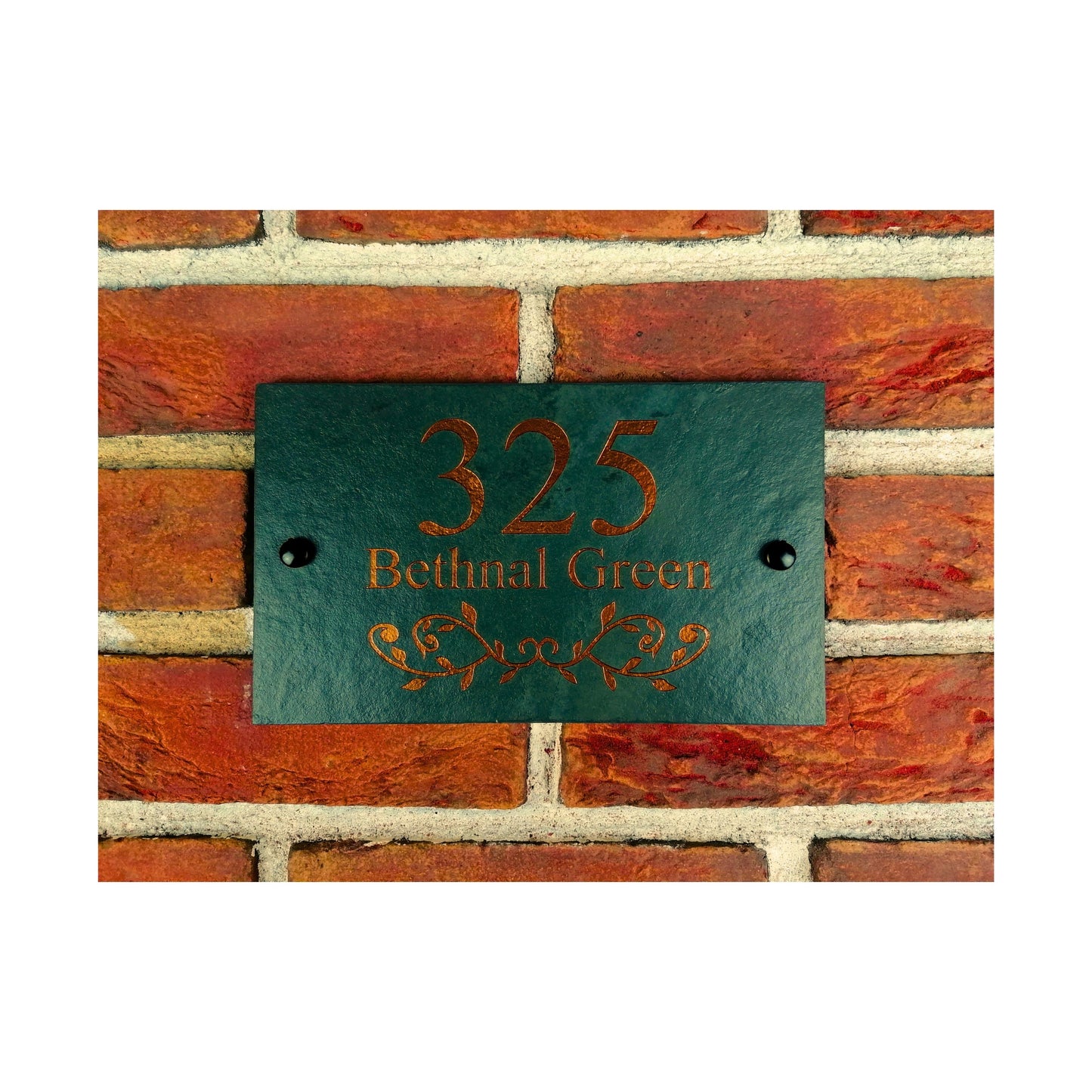 Engraved Natural Slate House Address Sign - Rustic Farmhouse Style Door Number - Wedding, Housewarming, Anniversary Gift Idea