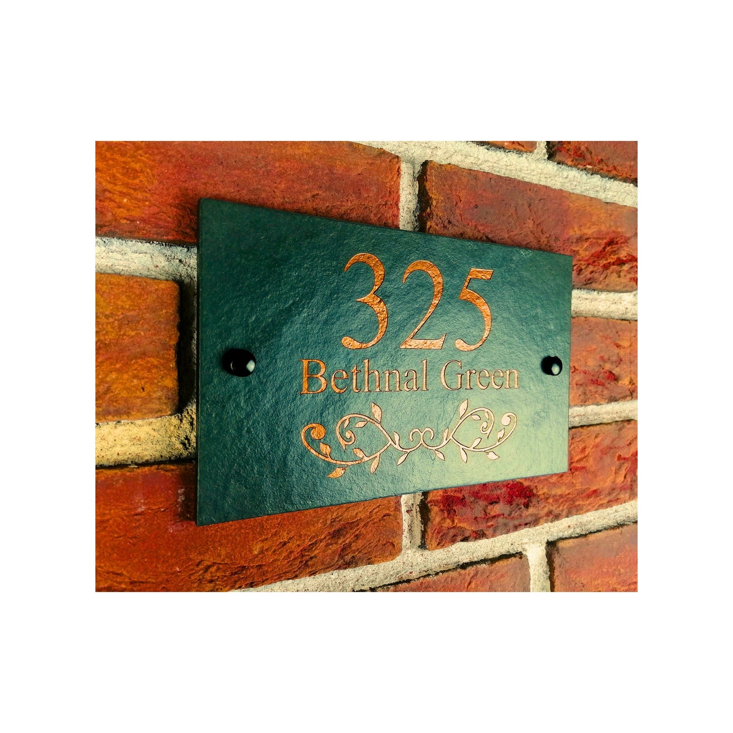 Engraved Natural Slate House Address Sign - Rustic Farmhouse Style Door Number - Wedding, Housewarming, Anniversary Gift Idea