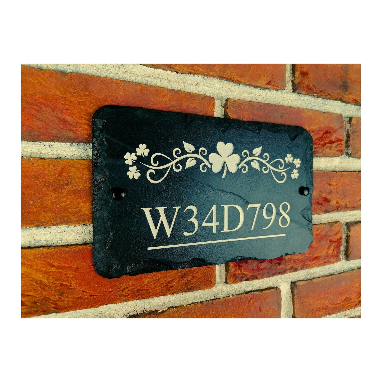 Engraved Natural Slate House Address Sign - Rustic Farmhouse Style Door Number - Wedding, Housewarming, Anniversary Gift Idea