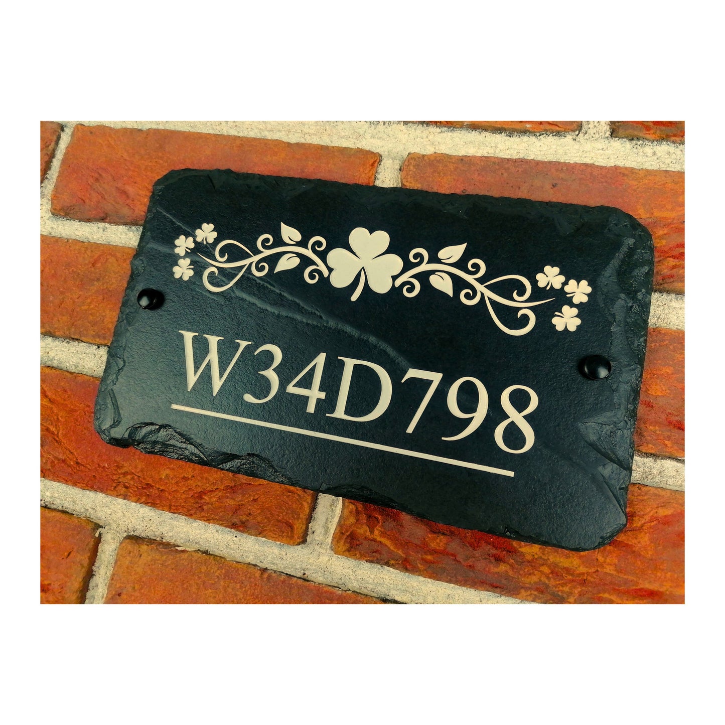Engraved Natural Slate House Address Sign - Rustic Farmhouse Style Door Number - Wedding, Housewarming, Anniversary Gift Idea