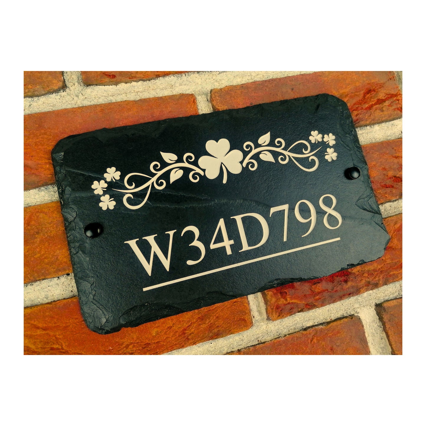 Engraved Natural Slate House Address Sign - Rustic Farmhouse Style Door Number - Wedding, Housewarming, Anniversary Gift Idea