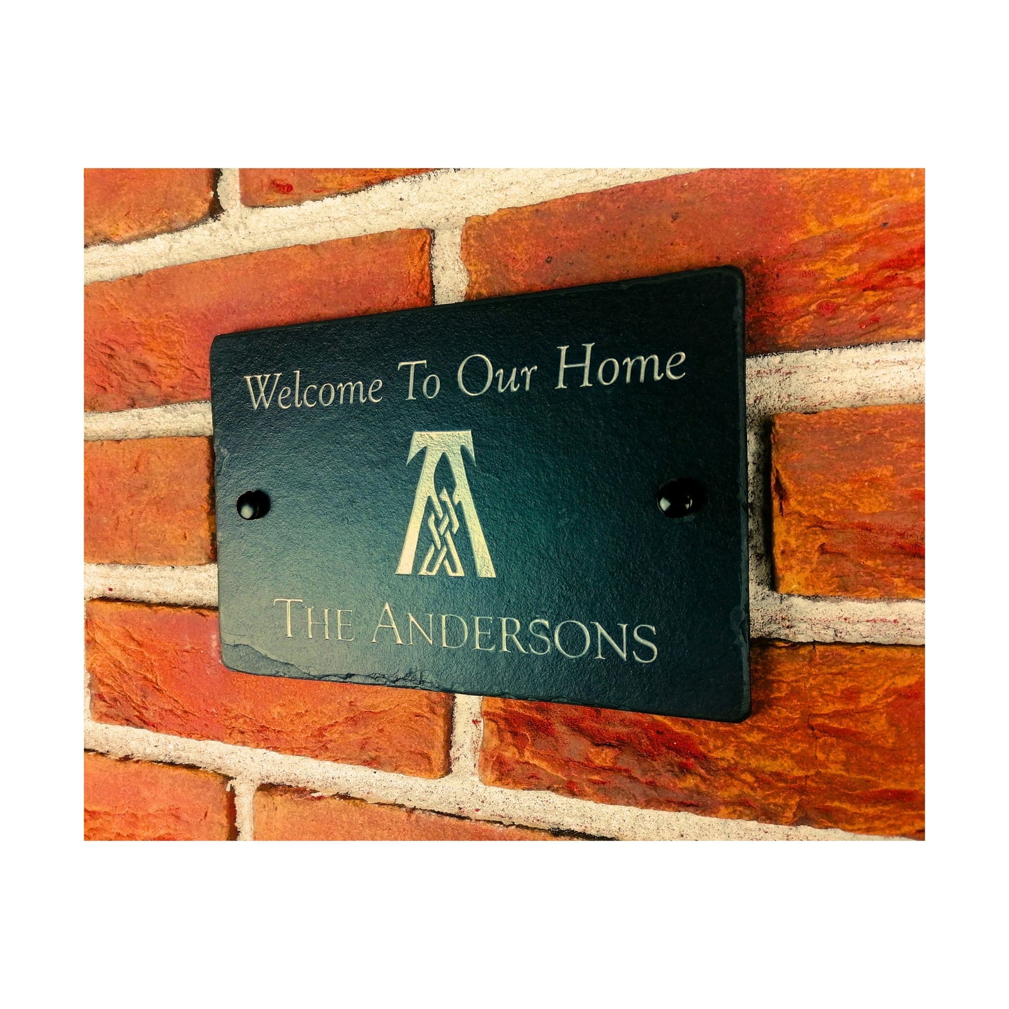 Engraved Natural Slate House Address Sign - Rustic Farmhouse Style Door Number - Wedding, Housewarming, Anniversary Gift Idea