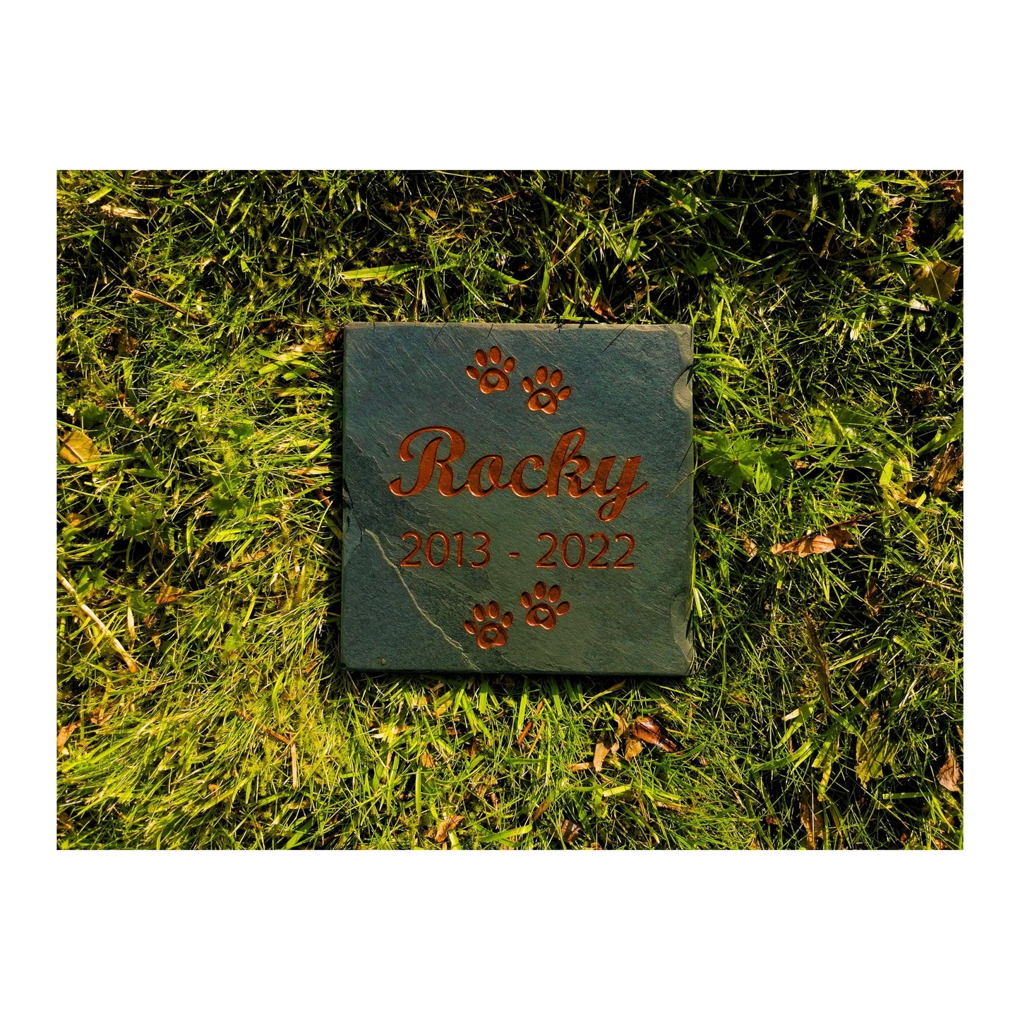 Personalised Custom Pet Paw Print | Engraved Natural Slate Memorial Plaque | Gold Copper Silver | Memories Tributes Markers Stone Headstones