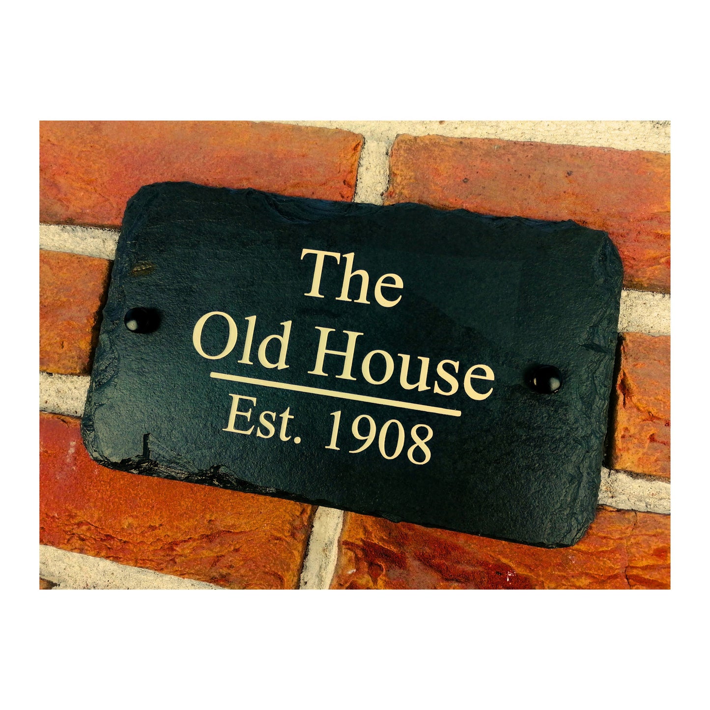 Engraved Natural Slate House Address Sign - Rustic Farmhouse Style Door Number - Wedding, Housewarming, Anniversary Gift Idea