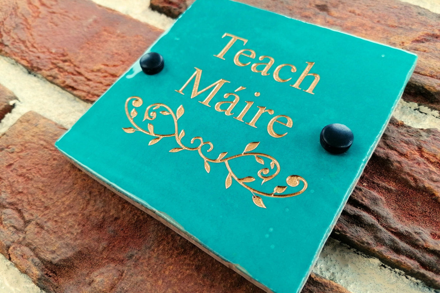 Engraved Ceramic Wall Tile Address Sign | Irish Handmade Square Door Number House Name | Rustic Custom Personalised Postcode Mailbox Irish