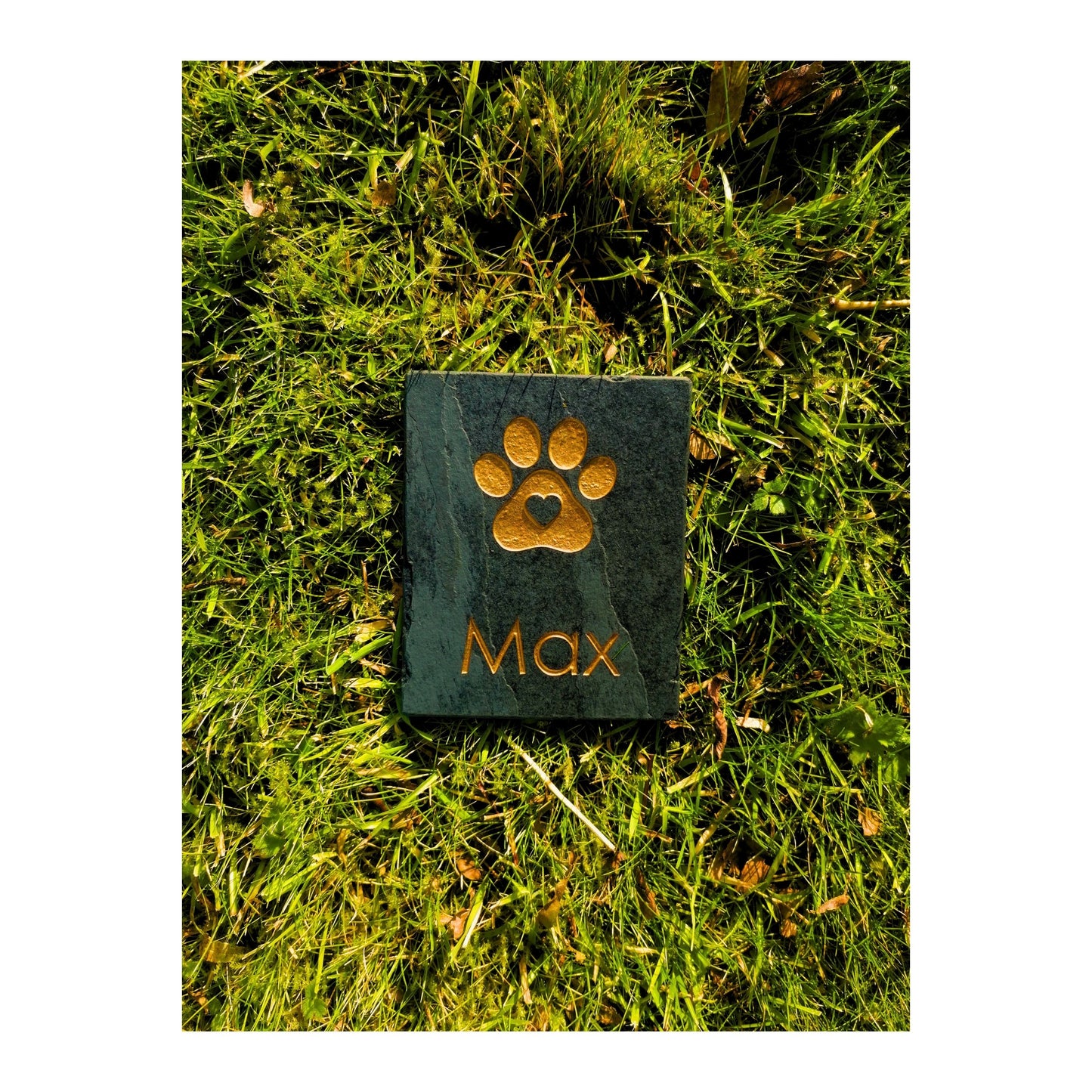 Personalised Custom Pet Paw Print | Engraved Natural Slate Memorial Plaque | Gold Copper Silver | Memories Tributes Markers Stone Headstones