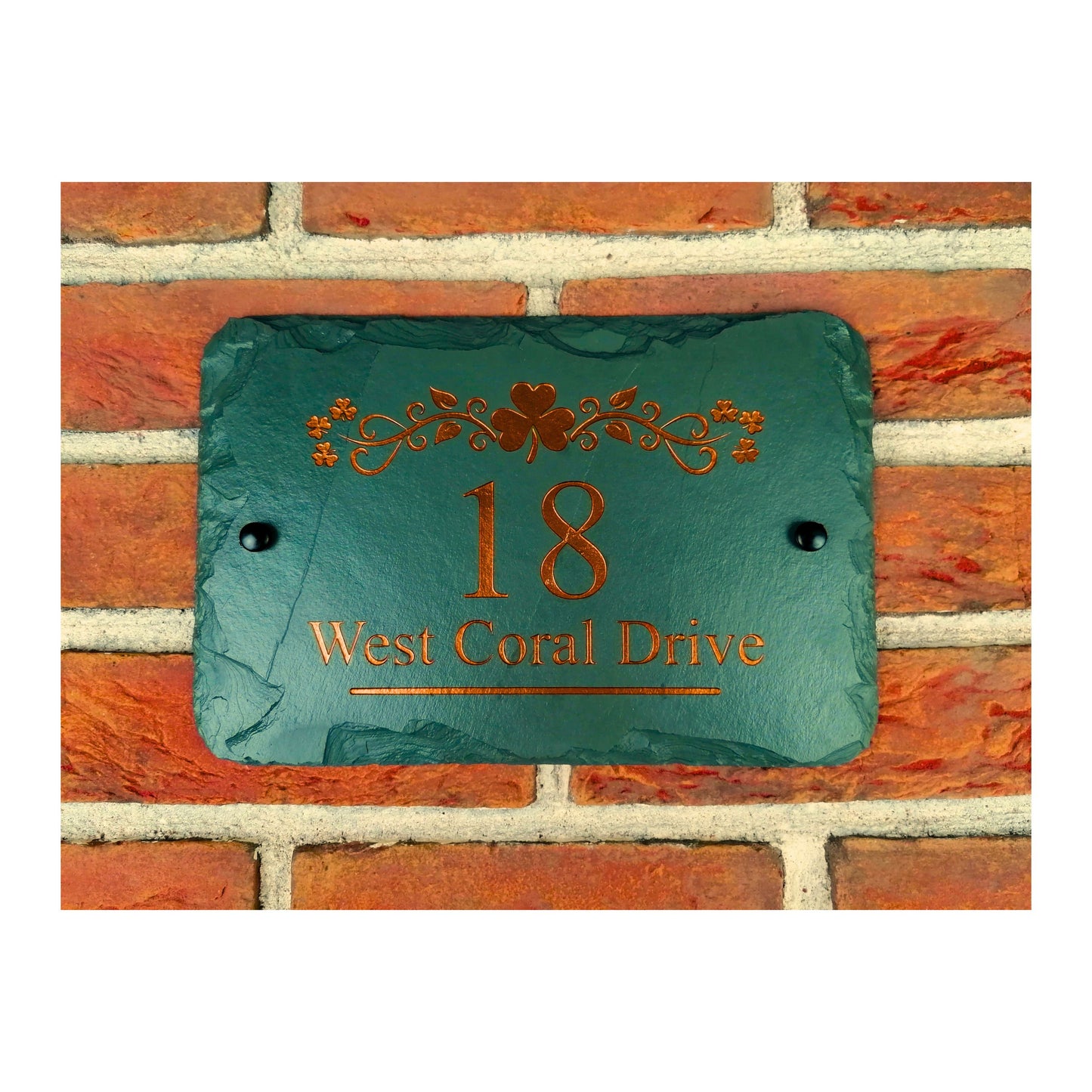 Engraved Natural Slate House Address Sign - Rustic Farmhouse Style Door Number - Wedding, Housewarming, Anniversary Gift Idea