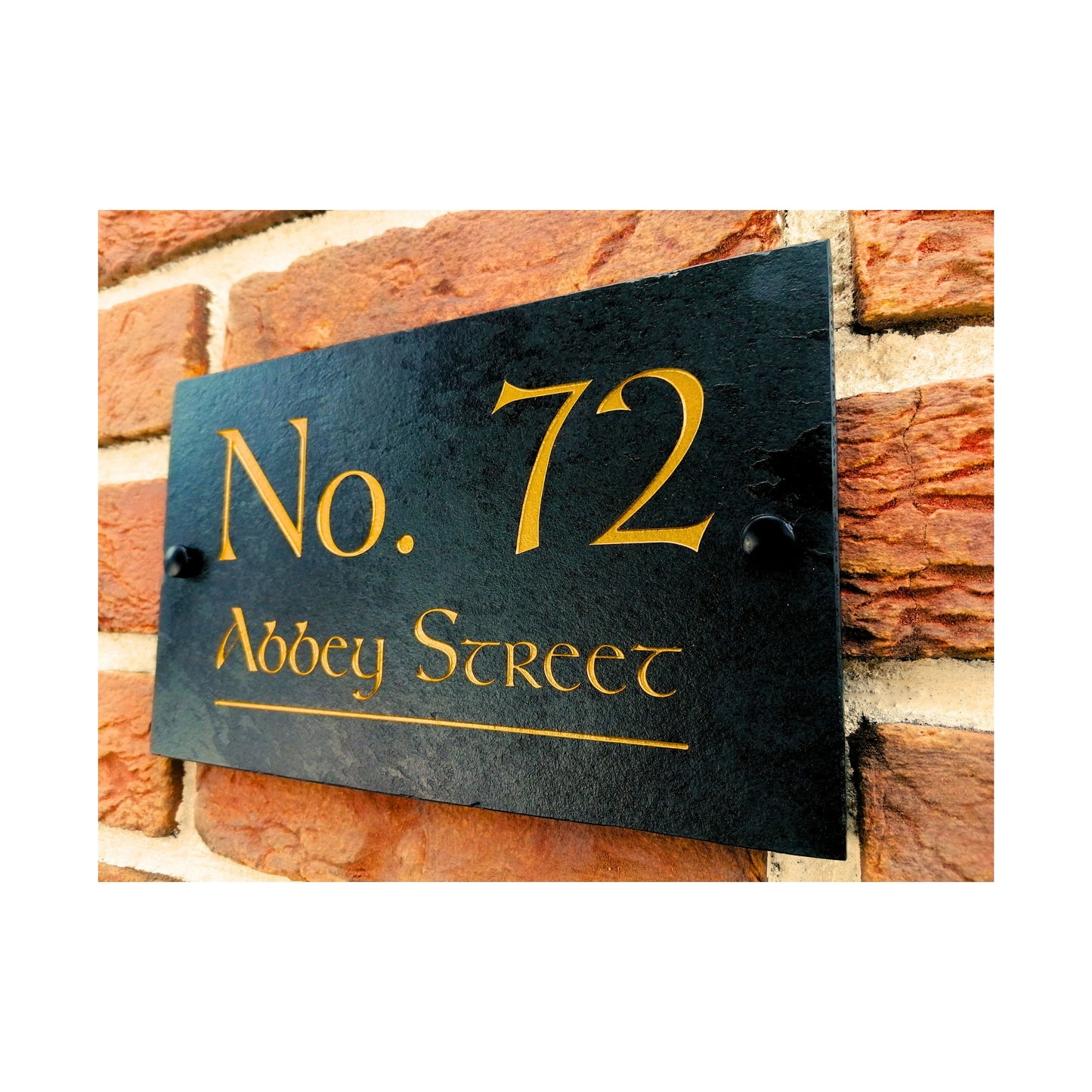 Engraved Natural Slate House Address Sign - Rustic Farmhouse Style Door Number - Wedding, Housewarming, Anniversary Gift Idea