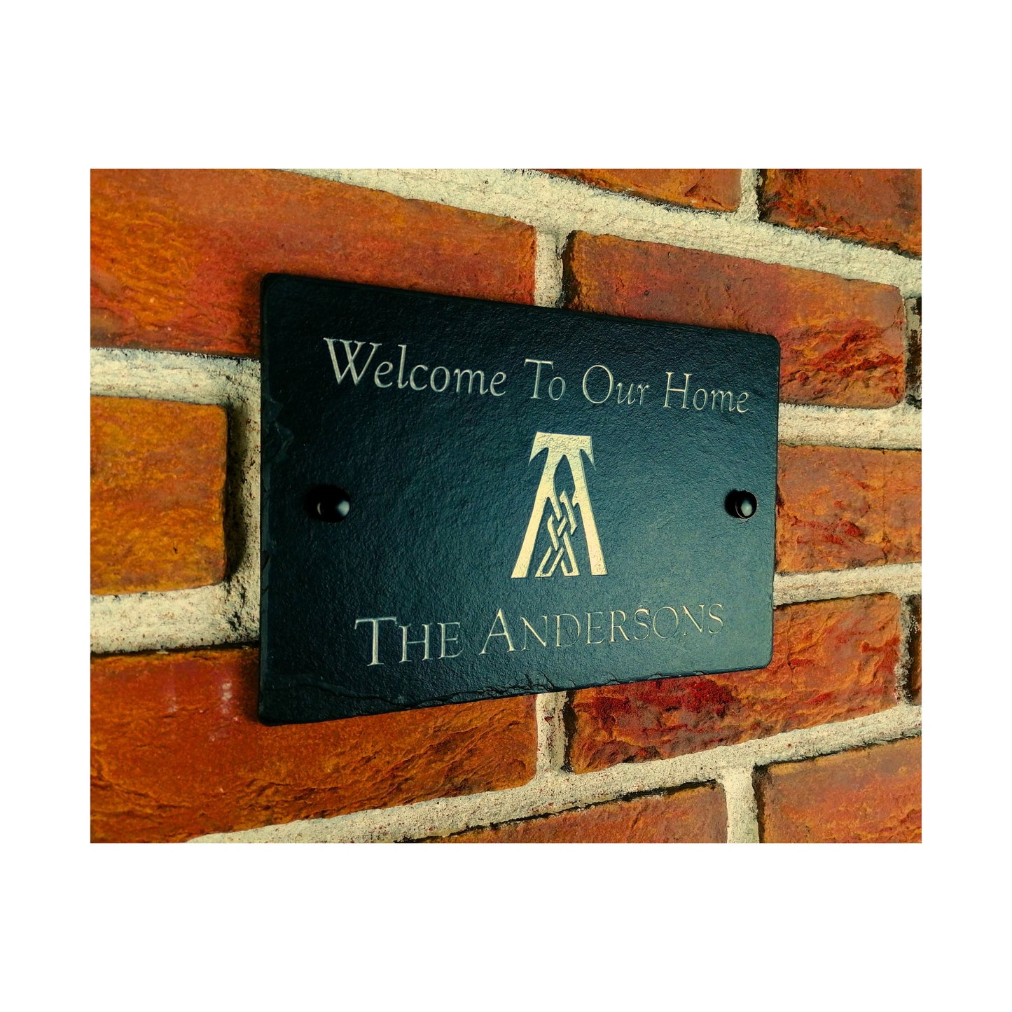 Engraved Natural Slate House Address Sign - Rustic Farmhouse Style Door Number - Wedding, Housewarming, Anniversary Gift Idea