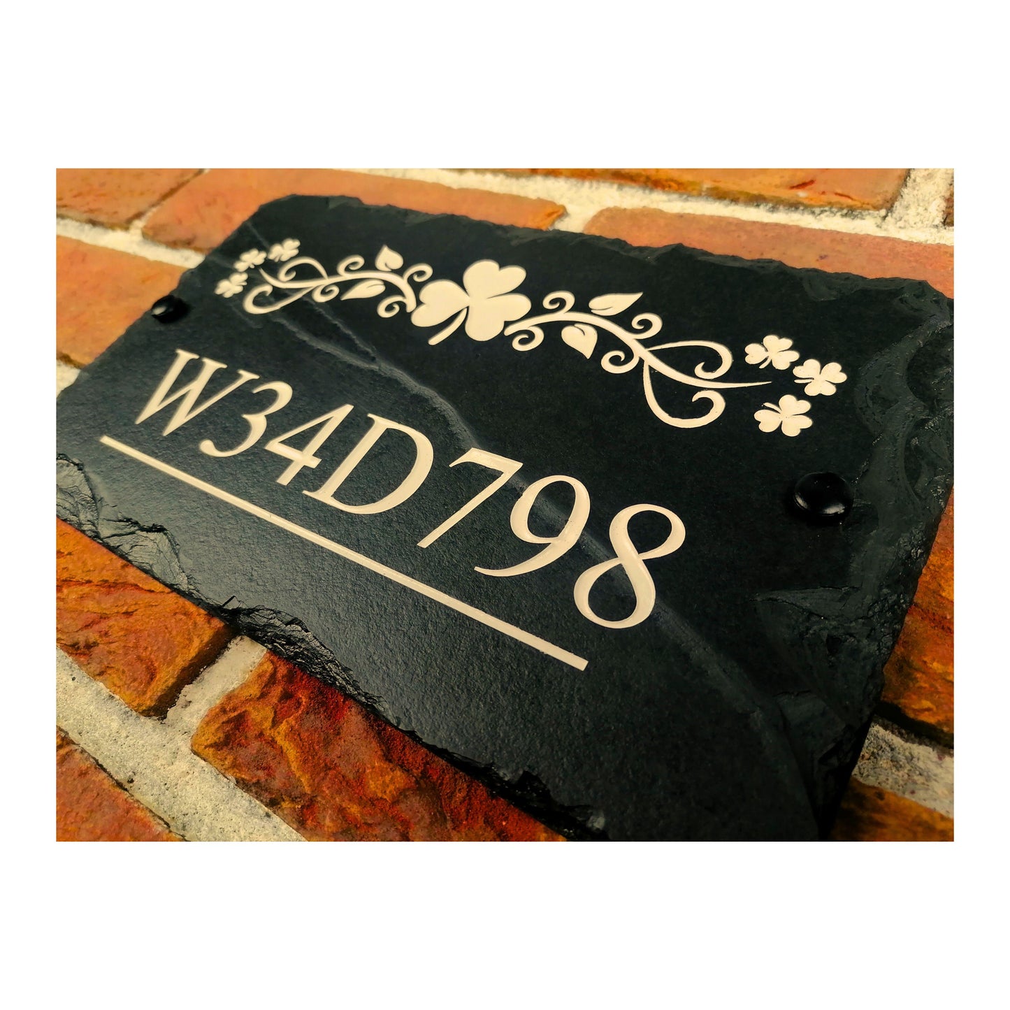 Engraved Natural Slate House Address Sign - Rustic Farmhouse Style Door Number - Wedding, Housewarming, Anniversary Gift Idea