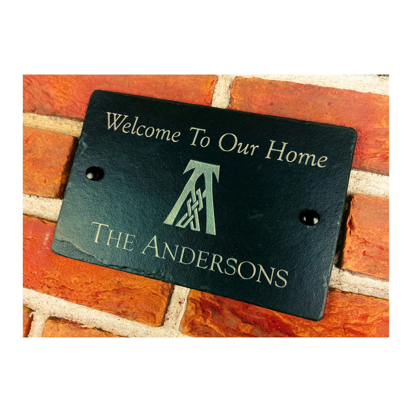 Engraved Natural Slate House Address Sign - Rustic Farmhouse Style Door Number - Wedding, Housewarming, Anniversary Gift Idea