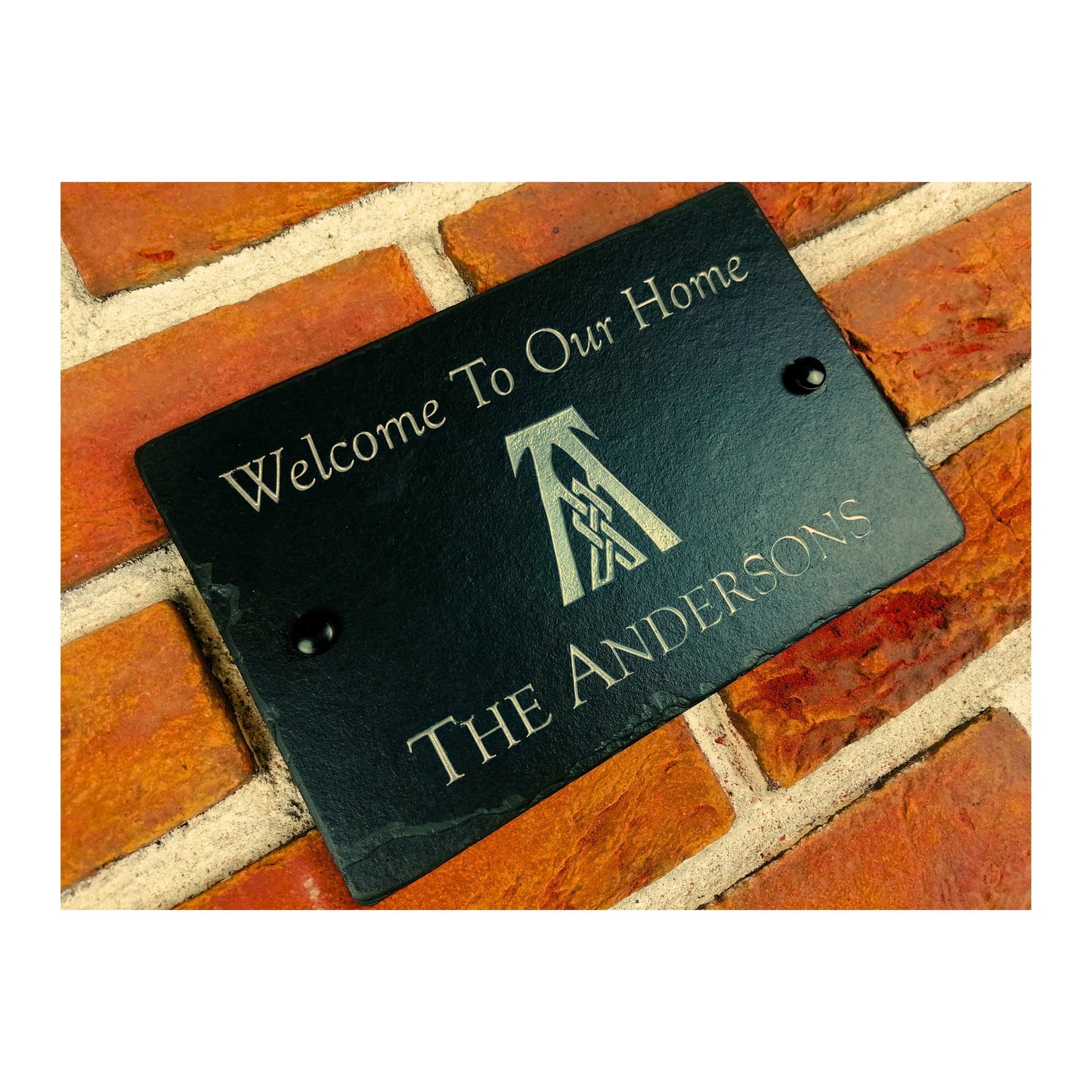 Engraved Natural Slate House Address Sign - Rustic Farmhouse Style Door Number - Wedding, Housewarming, Anniversary Gift Idea