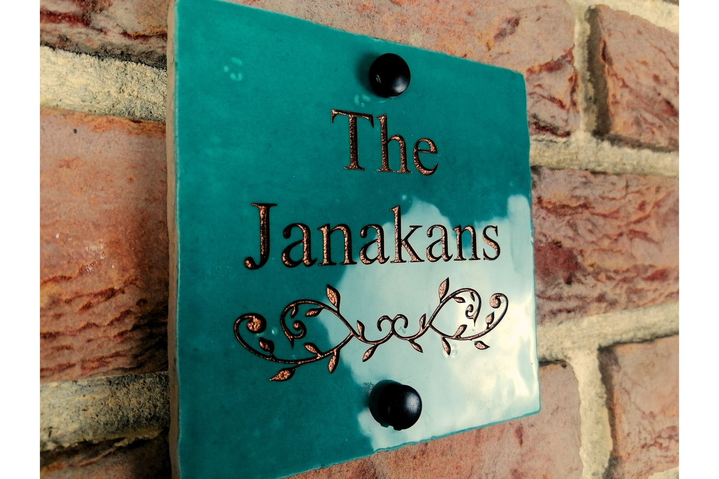 Engraved Ceramic Wall Tile Address Sign | Irish Handmade Square Door Number House Name | Rustic Custom Personalised Postcode Mailbox Irish