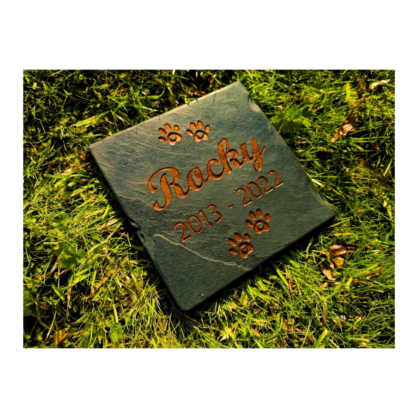 Personalised Custom Pet Paw Print | Engraved Natural Slate Memorial Plaque | Gold Copper Silver | Memories Tributes Markers Stone Headstones