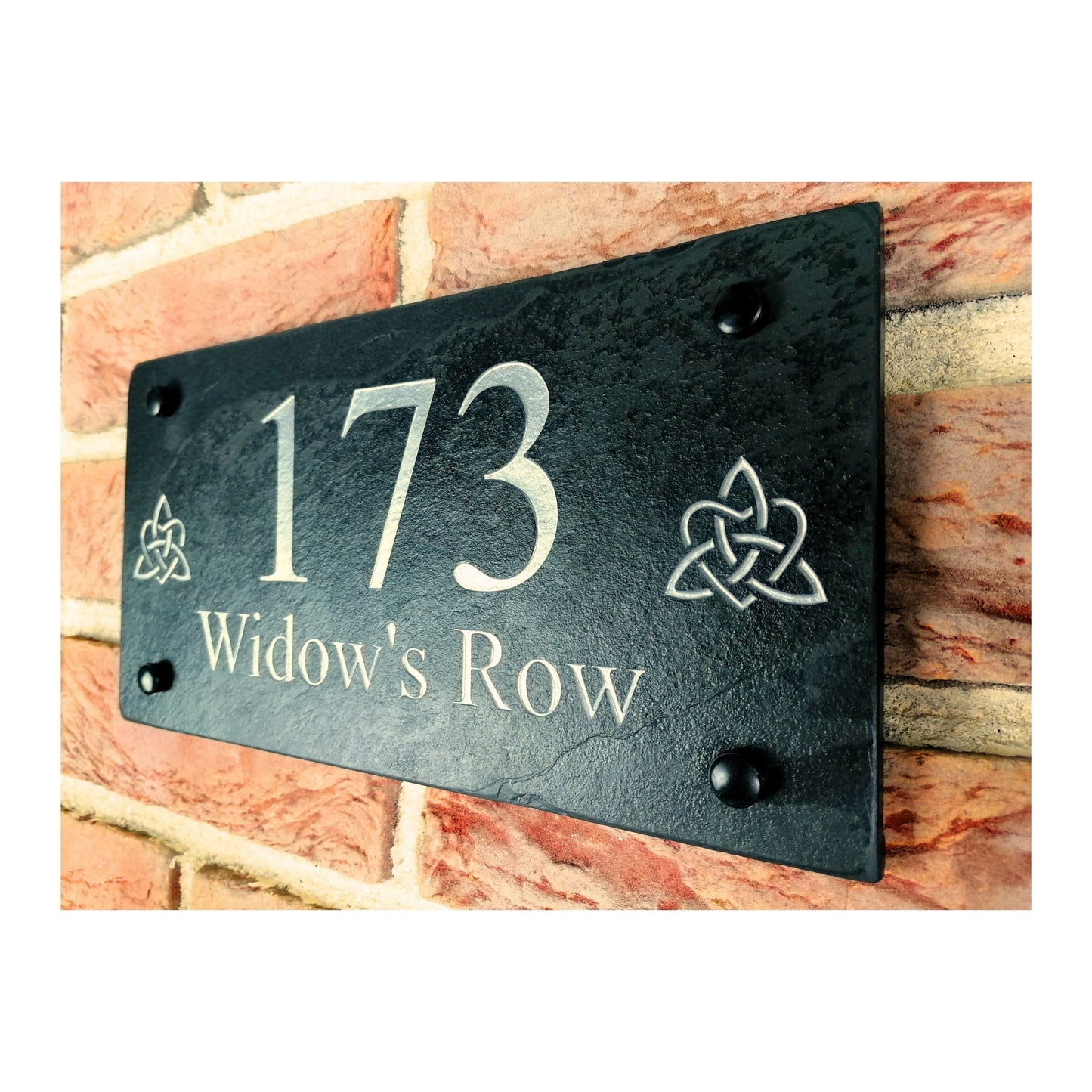 Engraved Natural Slate House Address Sign - Rustic Farmhouse Style Door Number - Wedding, Housewarming, Anniversary Gift Idea