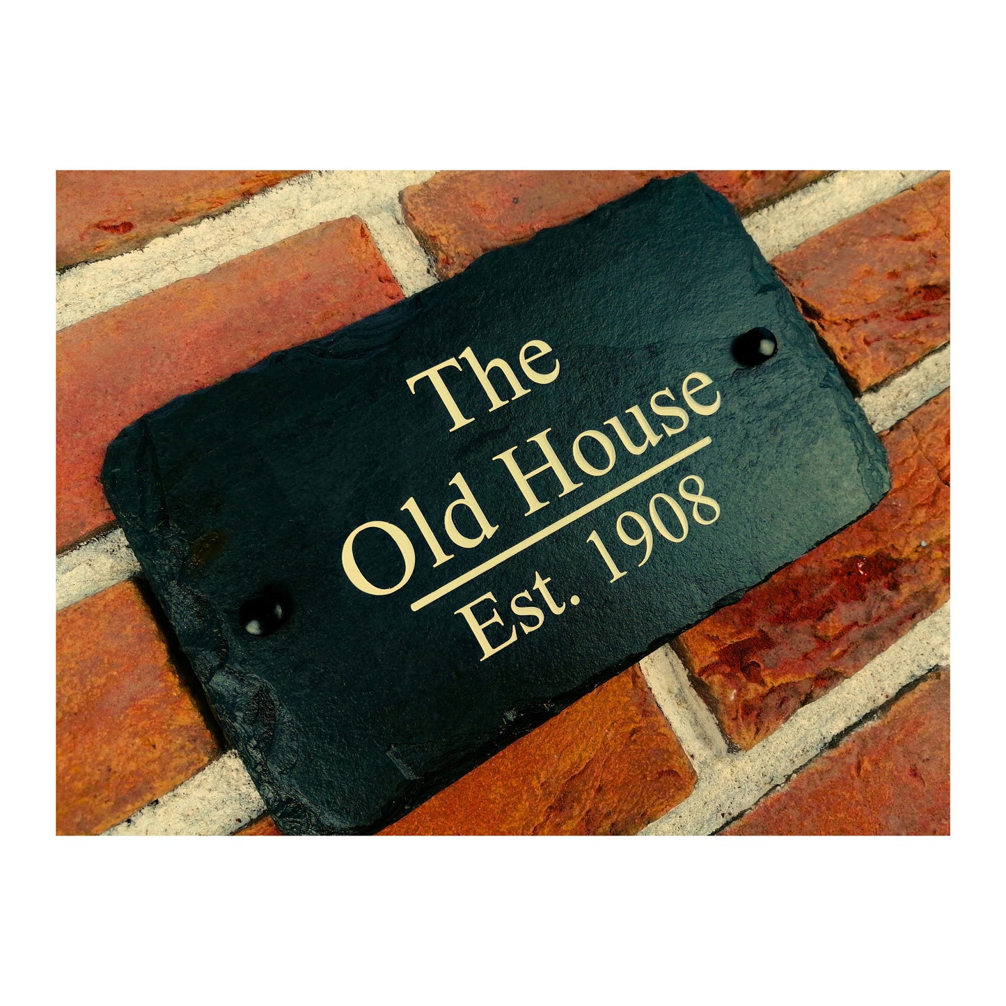 Engraved Natural Slate House Address Sign - Rustic Farmhouse Style Door Number - Wedding, Housewarming, Anniversary Gift Idea