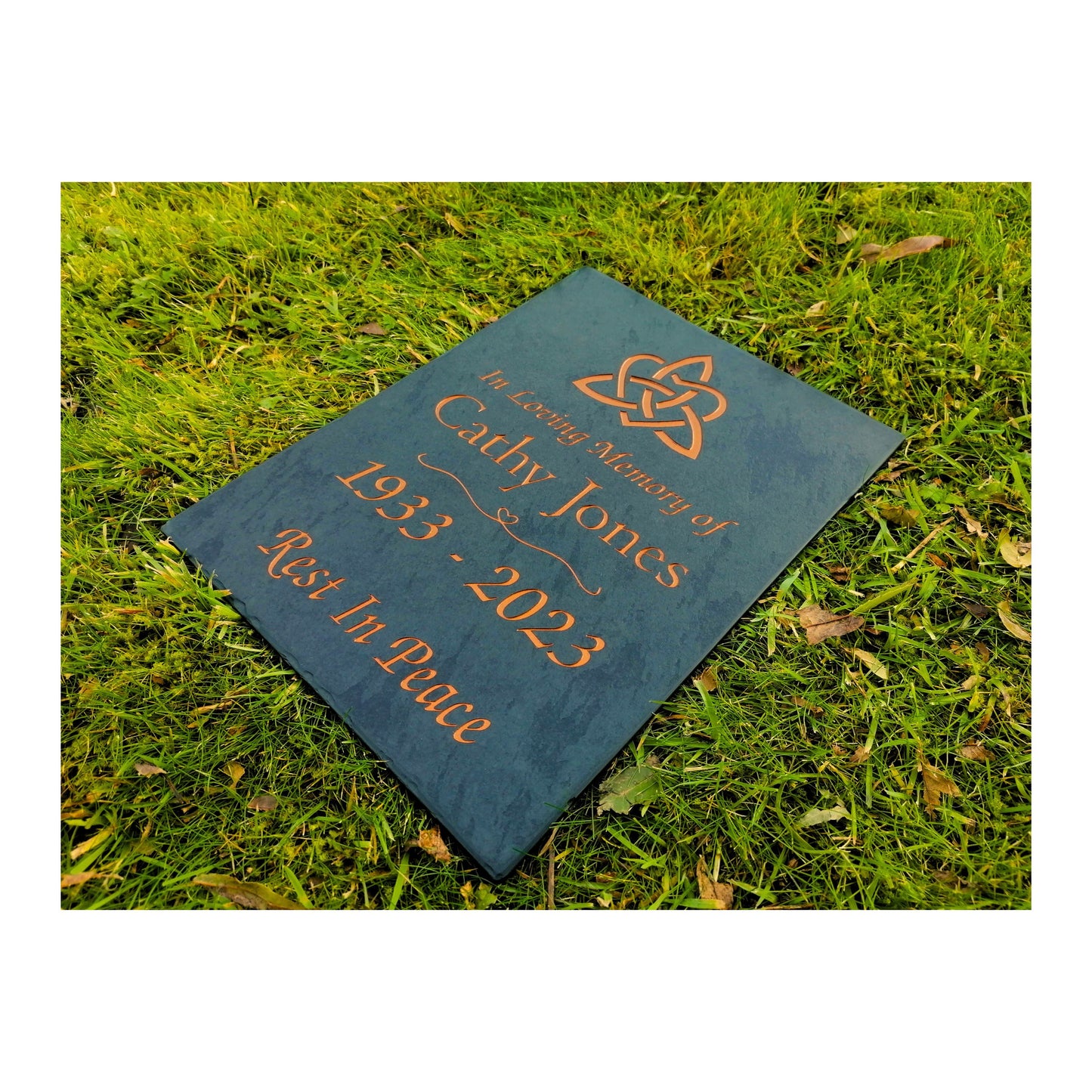 Grave Marker Memorial Plaque | Engraved Natural Slate | Custom Personalised | Gold Copper Silver | Memories Tributes Stone Headstones Bereavement