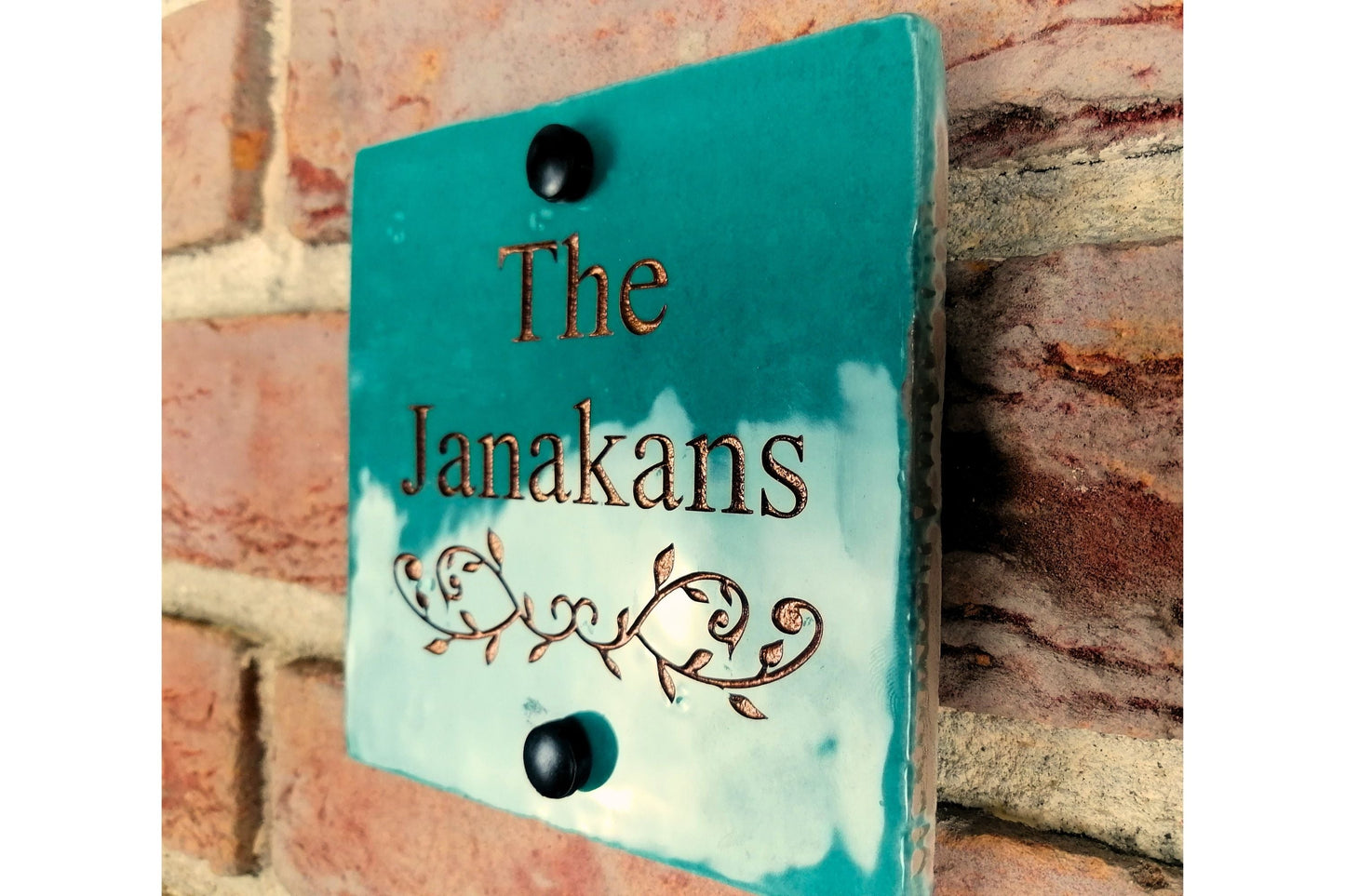 Engraved Ceramic Wall Tile Address Sign | Irish Handmade Square Door Number House Name | Rustic Custom Personalised Postcode Mailbox Irish