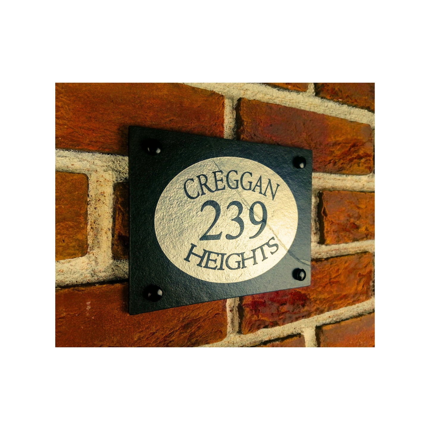 Engraved Natural Slate House Address Sign - Rustic Farmhouse Style Door Number - Wedding, Housewarming, Anniversary Gift Idea