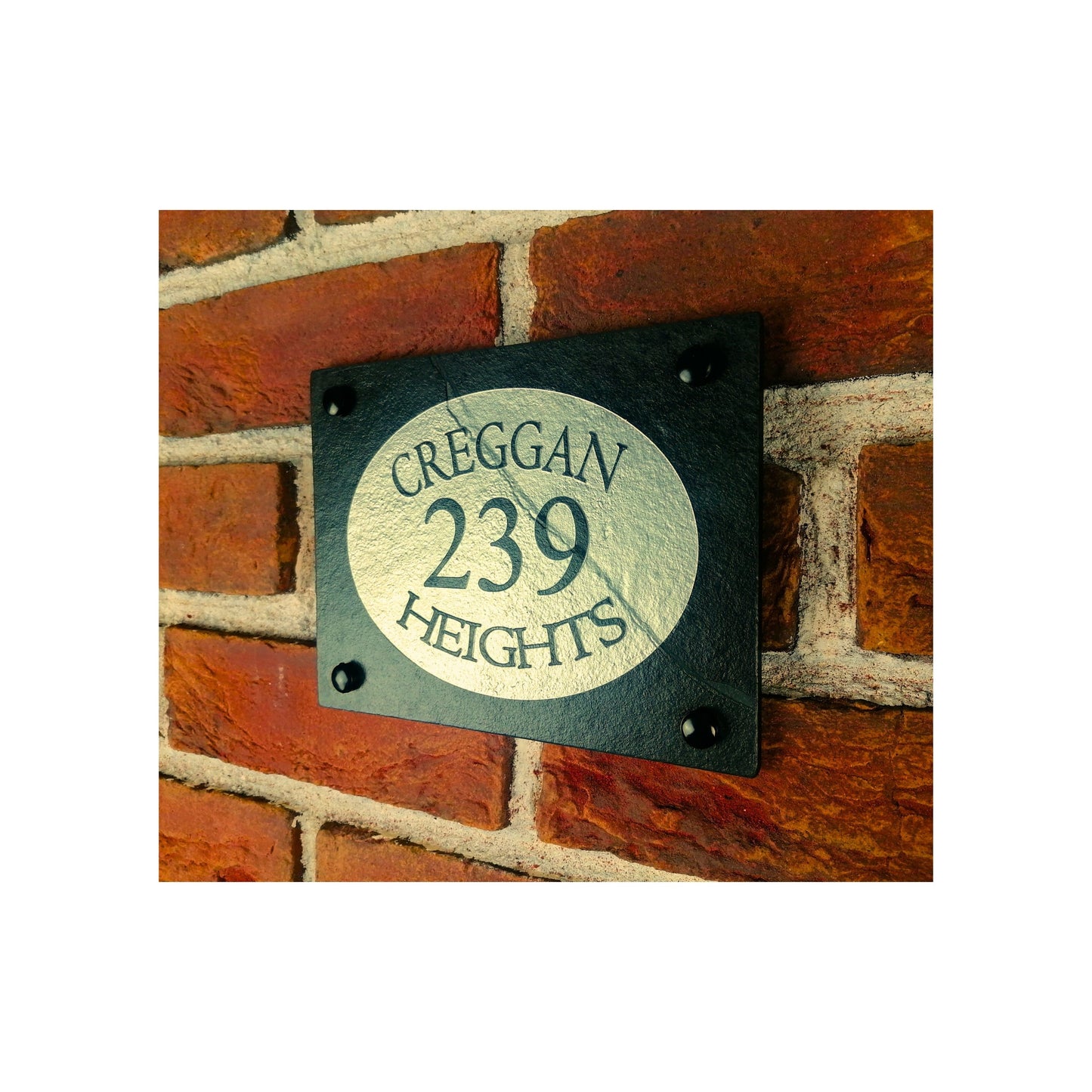 Engraved Natural Slate House Address Sign - Rustic Farmhouse Style Door Number - Wedding, Housewarming, Anniversary Gift Idea