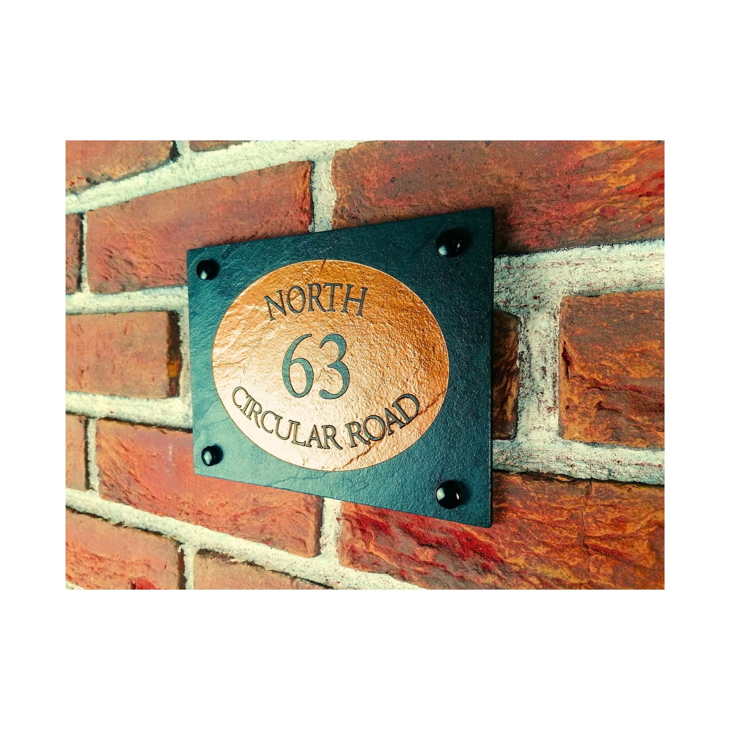 Engraved Natural Slate House Address Sign - Rustic Farmhouse Style Door Number - Wedding, Housewarming, Anniversary Gift Idea