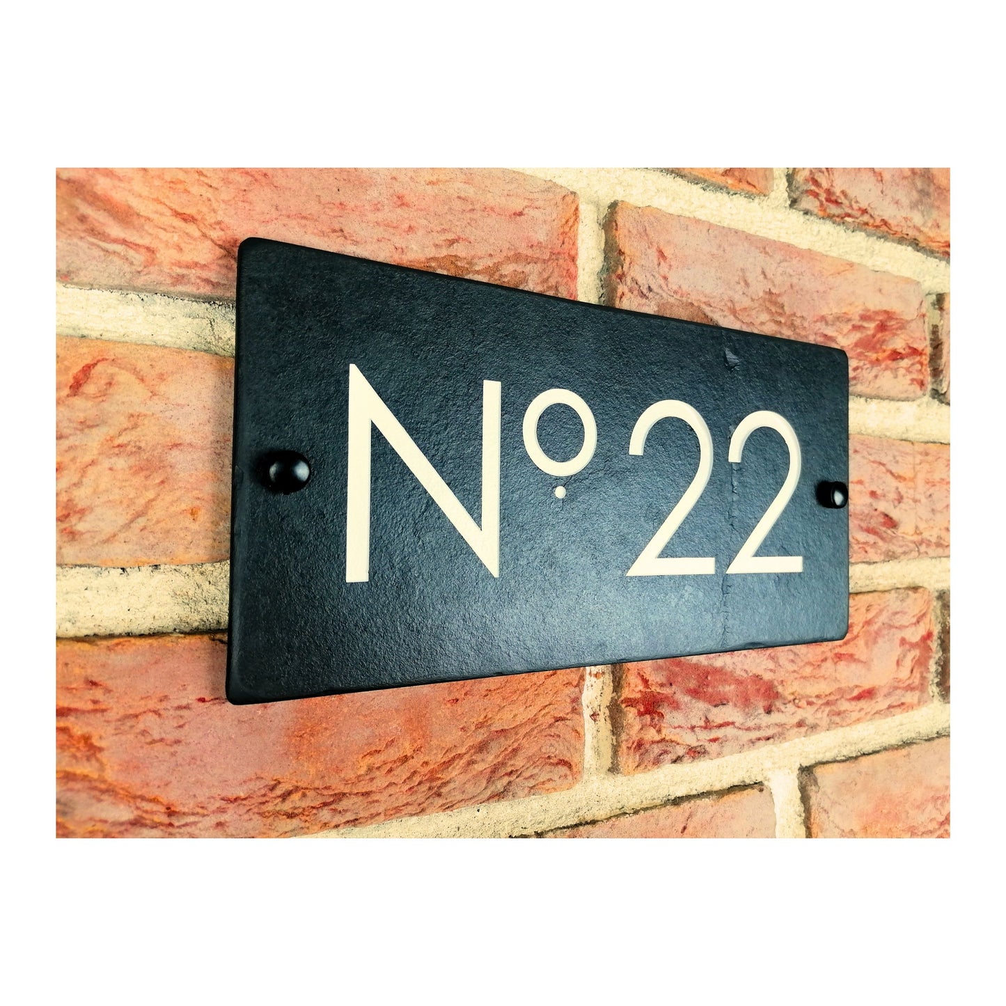 Engraved Natural Slate House Address Sign - Rustic Farmhouse Style Door Number - Wedding, Housewarming, Anniversary Gift Idea