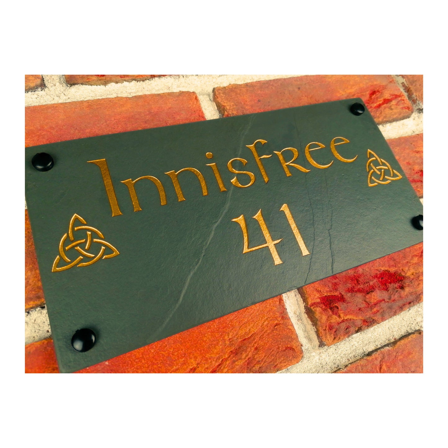 Engraved Natural Slate House Address Sign - Rustic Farmhouse Style Door Number - Wedding, Housewarming, Anniversary Gift Idea