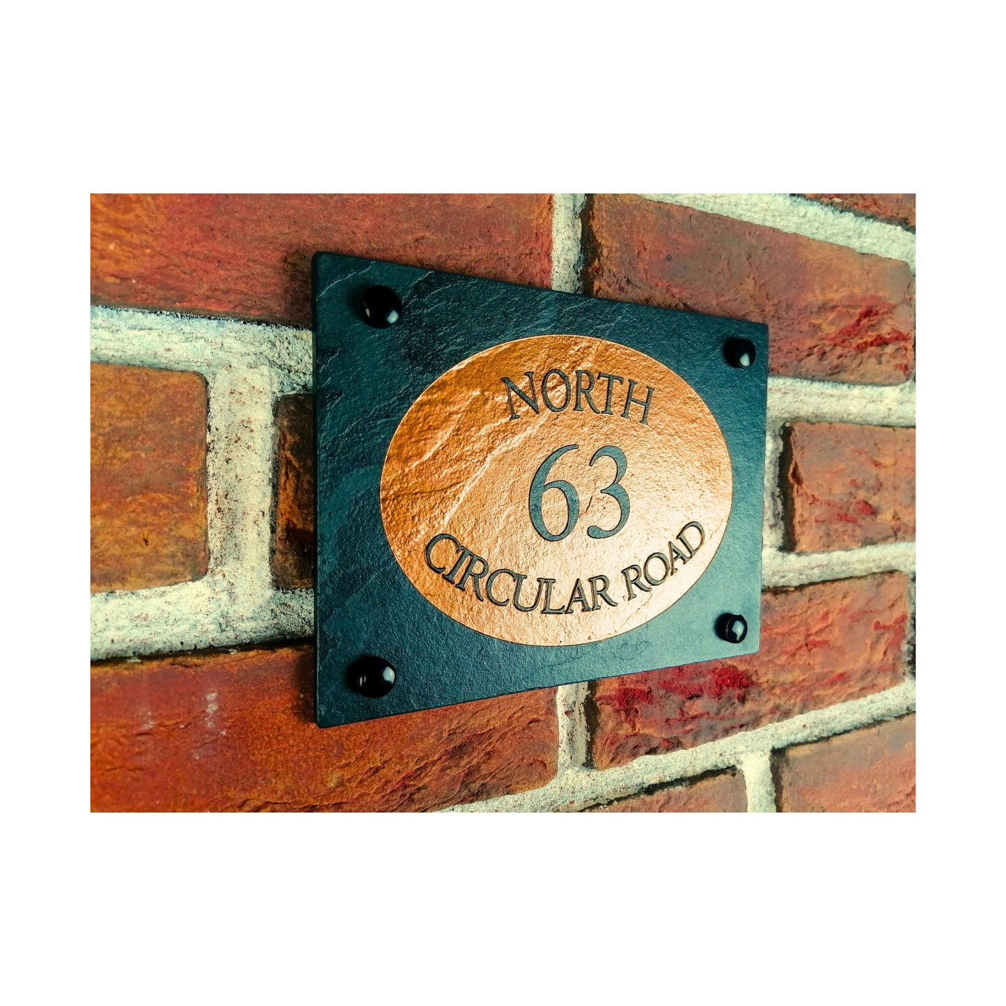 Engraved Natural Slate House Address Sign - Rustic Farmhouse Style Door Number - Wedding, Housewarming, Anniversary Gift Idea