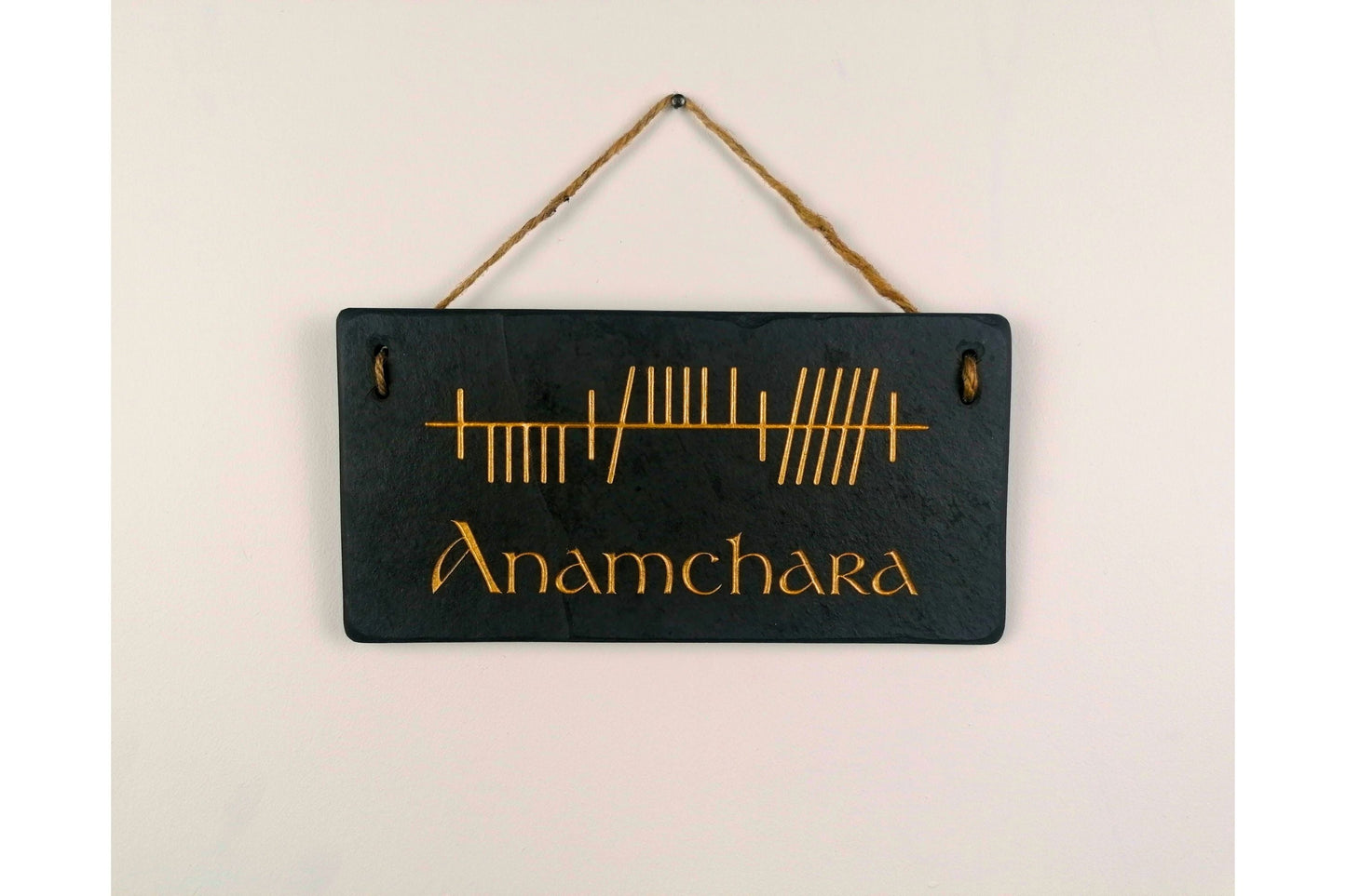 Ogham Wall Hanging | Natural Slate | Handmade Deep Engraved Signs | Celtic Irish Gaelic Traditional | Rustic Home Decor | Unique Gift Ideas
