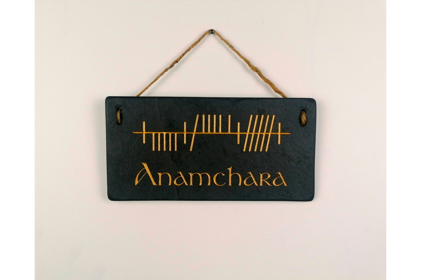 Ogham Wall Hanging | Natural Slate | Handmade Deep Engraved Signs | Celtic Irish Gaelic Traditional | Rustic Home Decor | Unique Gift Ideas