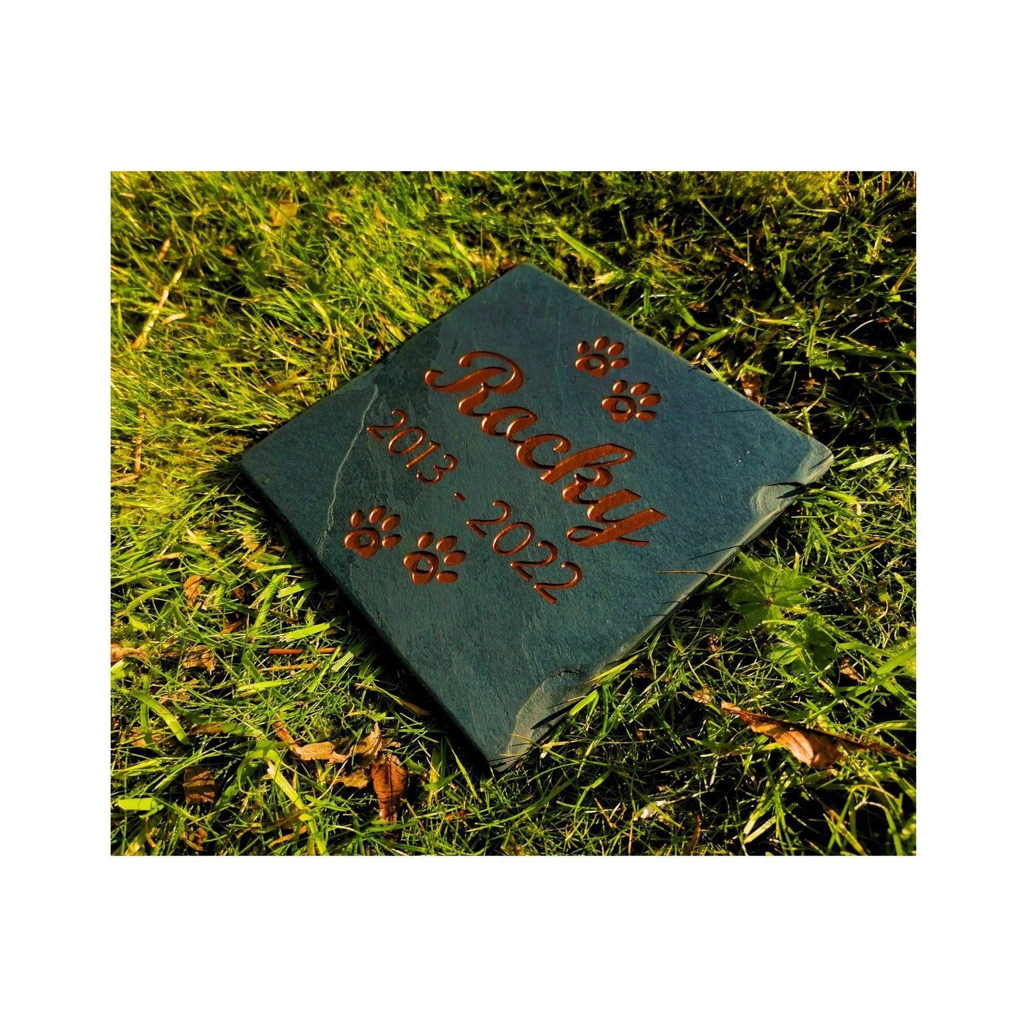 Personalised Custom Pet Paw Print | Engraved Natural Slate Memorial Plaque | Gold Copper Silver | Memories Tributes Markers Stone Headstones