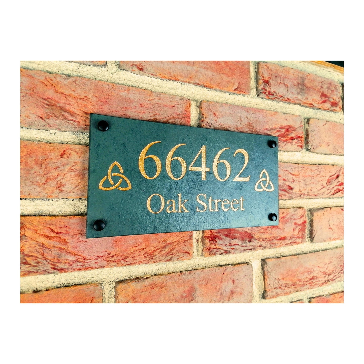 Engraved Natural Slate House Address Sign - Rustic Farmhouse Style Door Number - Wedding, Housewarming, Anniversary Gift Idea
