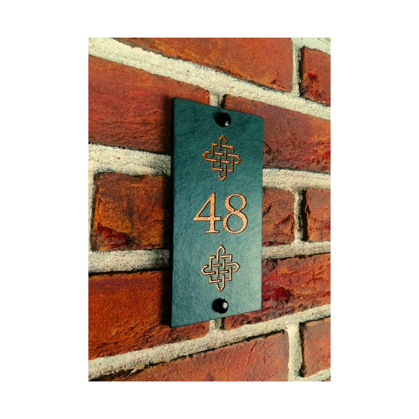 Engraved Natural Slate House Address Sign - Rustic Farmhouse Style Door Number - Wedding, Housewarming, Anniversary Gift Idea