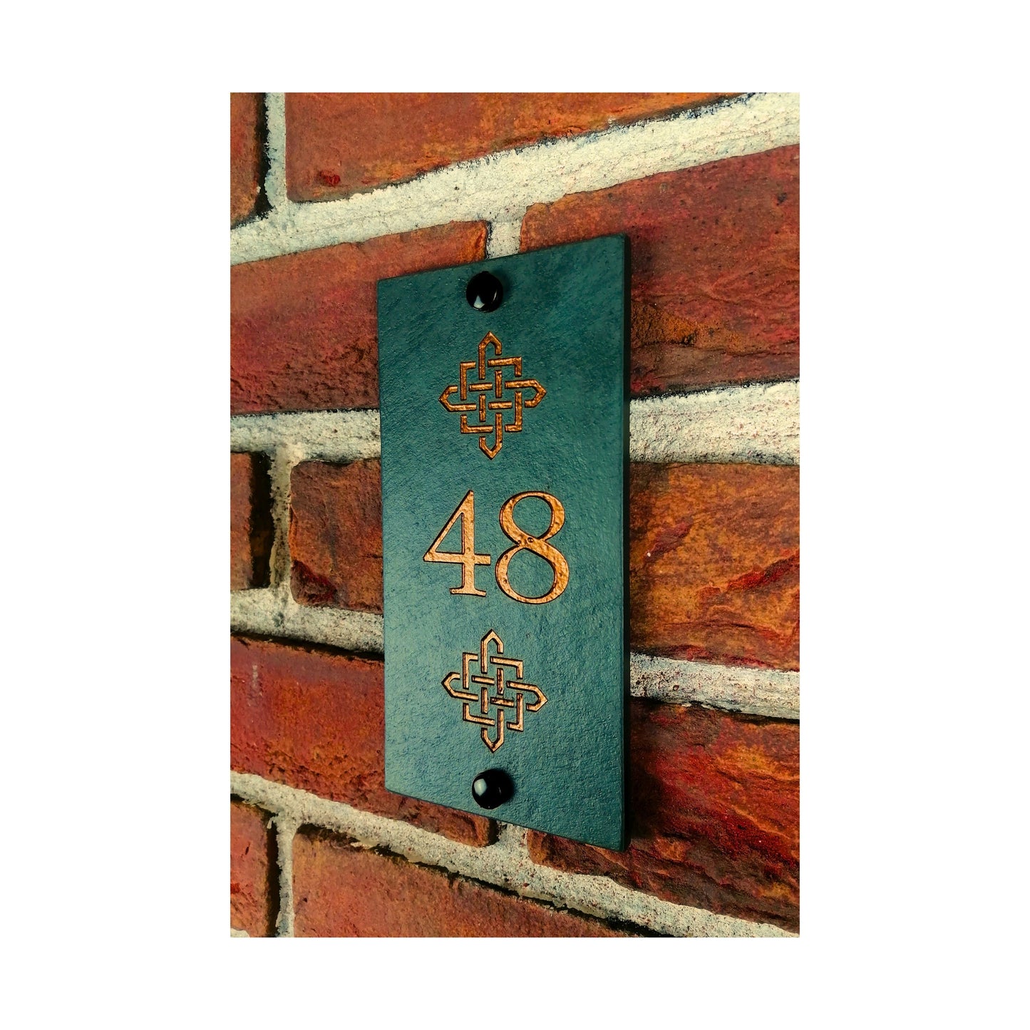 Engraved Natural Slate House Address Sign - Rustic Farmhouse Style Door Number - Wedding, Housewarming, Anniversary Gift Idea