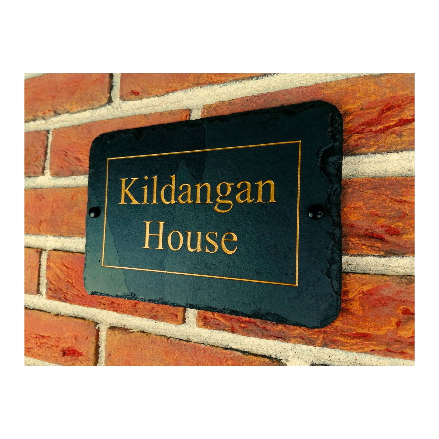 Engraved Natural Slate House Address Sign - Rustic Farmhouse Style Door Number - Wedding, Housewarming, Anniversary Gift Idea