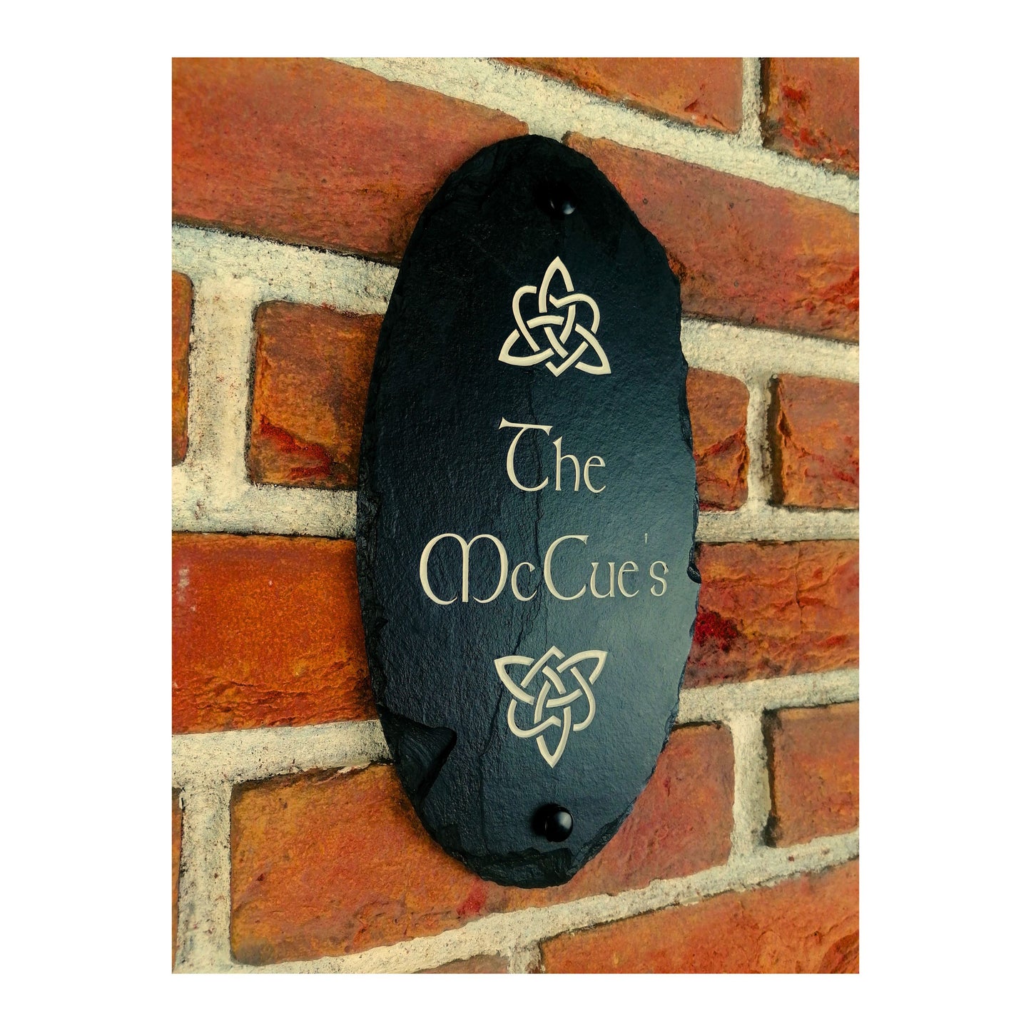 Deep Engraved Rustic Handmade | Oval Natural Slate House Sign | Plaque Door Number Street Name | Farmhouse Postcode | Celtic Knot Gaelic