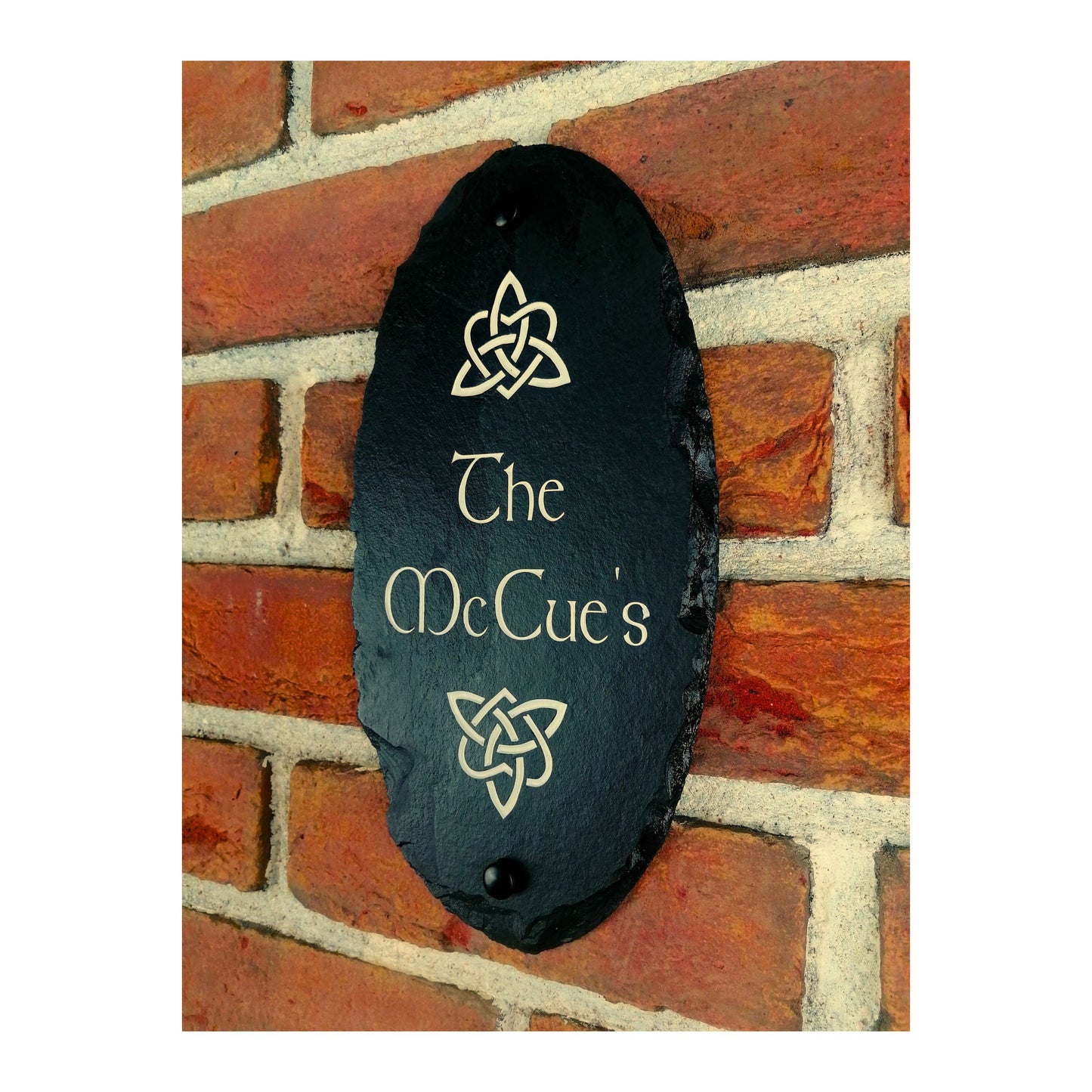 Deep Engraved Rustic Handmade | Oval Natural Slate House Sign | Plaque Door Number Street Name | Farmhouse Postcode | Celtic Knot Gaelic
