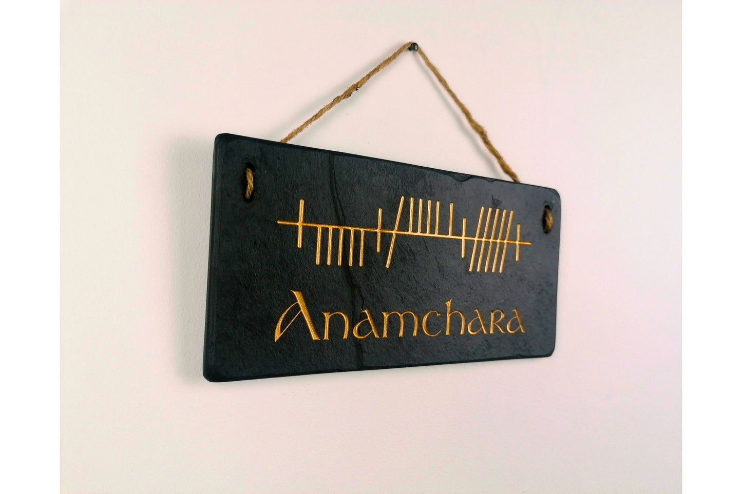 Ogham Wall Hanging | Natural Slate | Handmade Deep Engraved Signs | Celtic Irish Gaelic Traditional | Rustic Home Decor | Unique Gift Ideas
