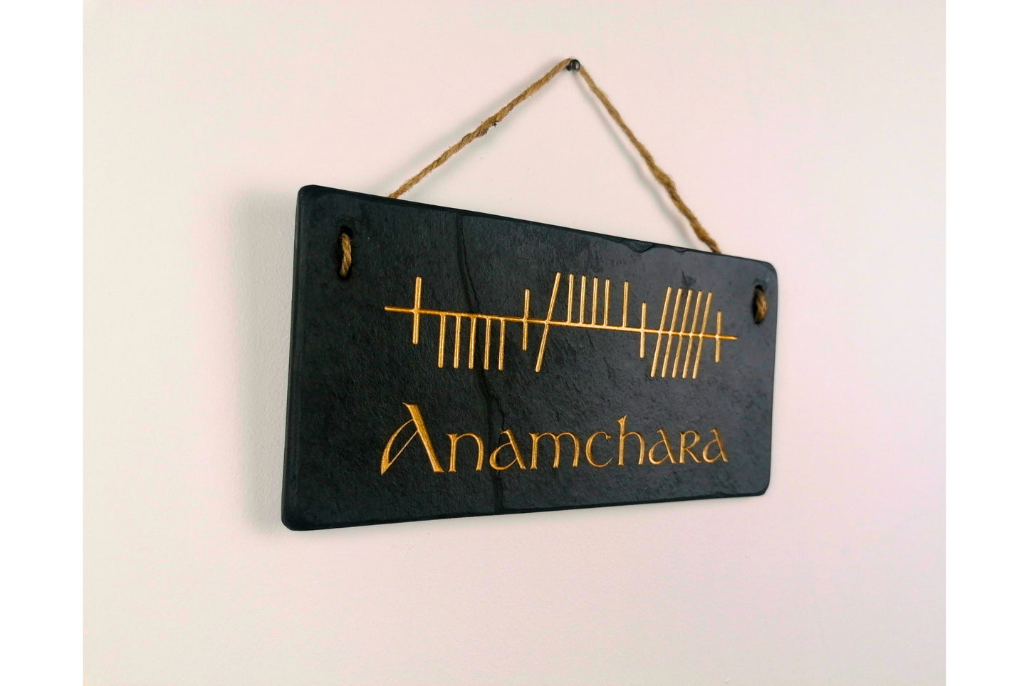 Ogham Wall Hanging | Natural Slate | Handmade Deep Engraved Signs | Celtic Irish Gaelic Traditional | Rustic Home Decor | Unique Gift Ideas