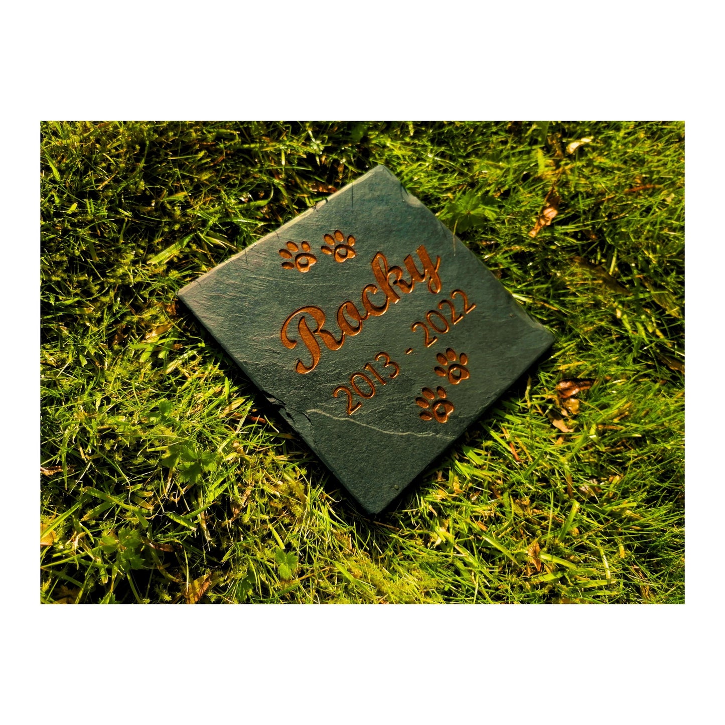 Personalised Custom Pet Paw Print | Engraved Natural Slate Memorial Plaque | Gold Copper Silver | Memories Tributes Markers Stone Headstones