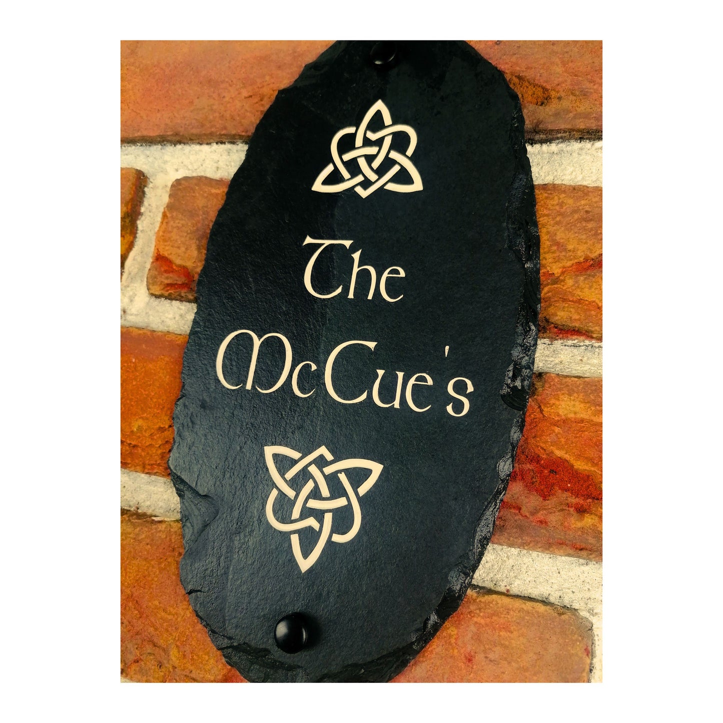 Deep Engraved Rustic Handmade | Oval Natural Slate House Sign | Plaque Door Number Street Name | Farmhouse Postcode | Celtic Knot Gaelic